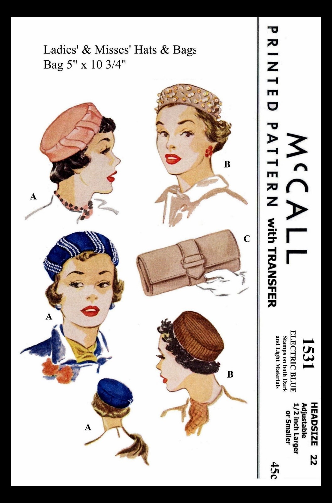 McCall # 1531 Pillbox Hat & Bag Clutch Fabric Sewing Pattern Caps Chapeau Chemo