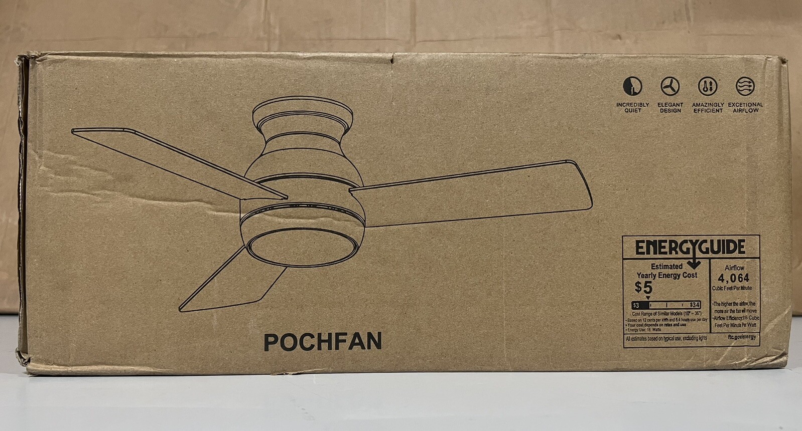 POCHMAN Ceiling FanWith Light and Remote 42 Inch, Low Profile Black Ceiling Fan