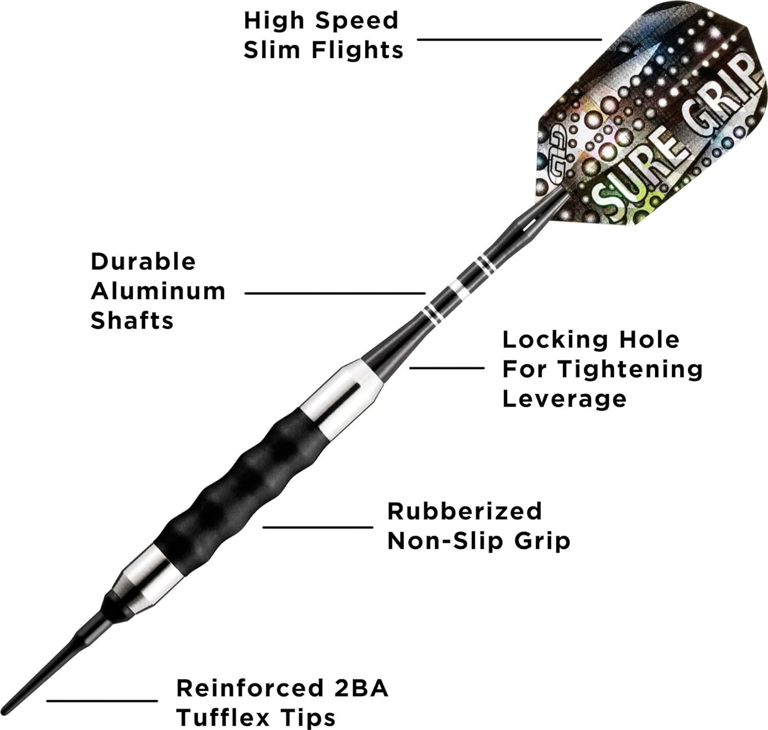 Viper Sure Grip Soft Tip Darts, Black, 16 Grams
