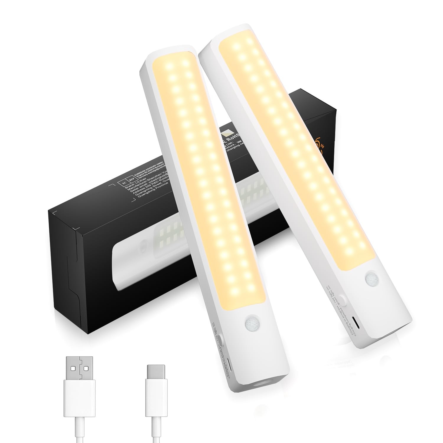 Under Cabinet Lighting Wireless Rechargeable Motion Light, 2 Pack Warm Light,...