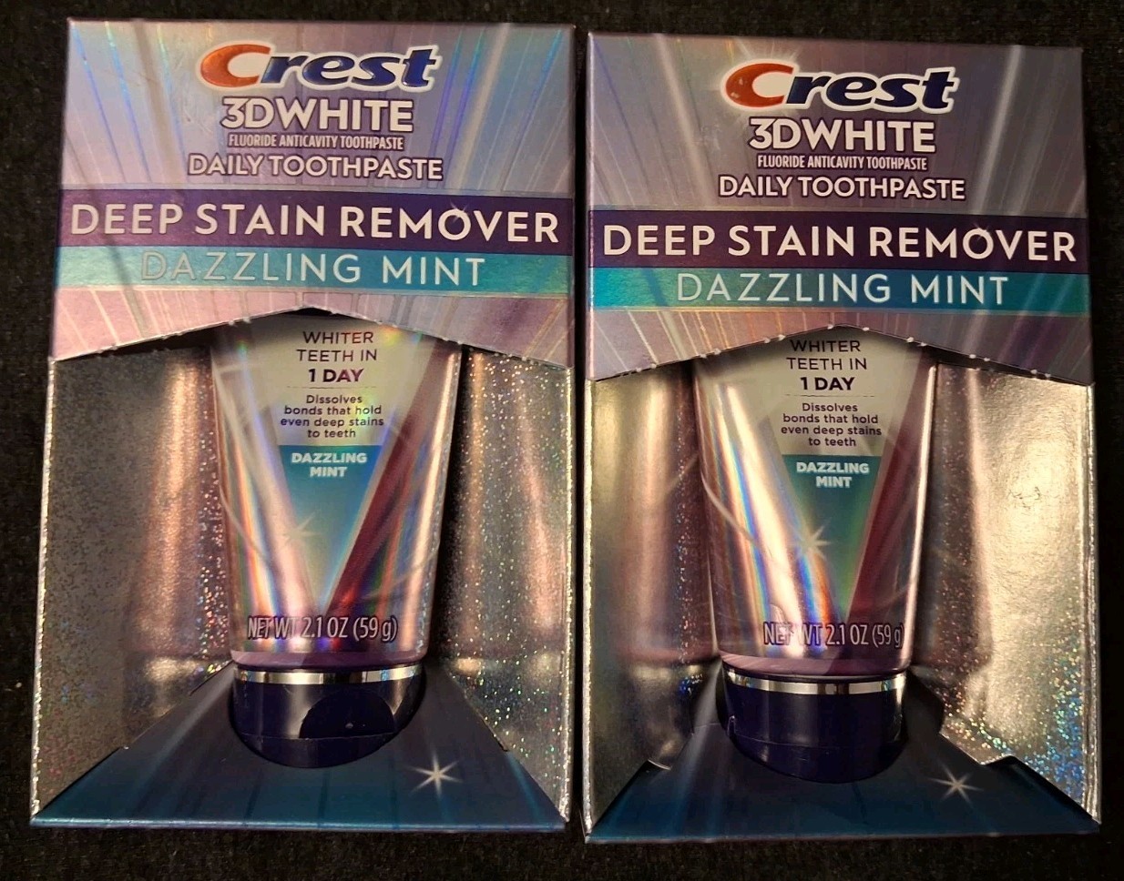 Crest 3D White Deep Stain Remover Toothpaste, Dazzling Mint, 2.1 oz ( Lot of 2)