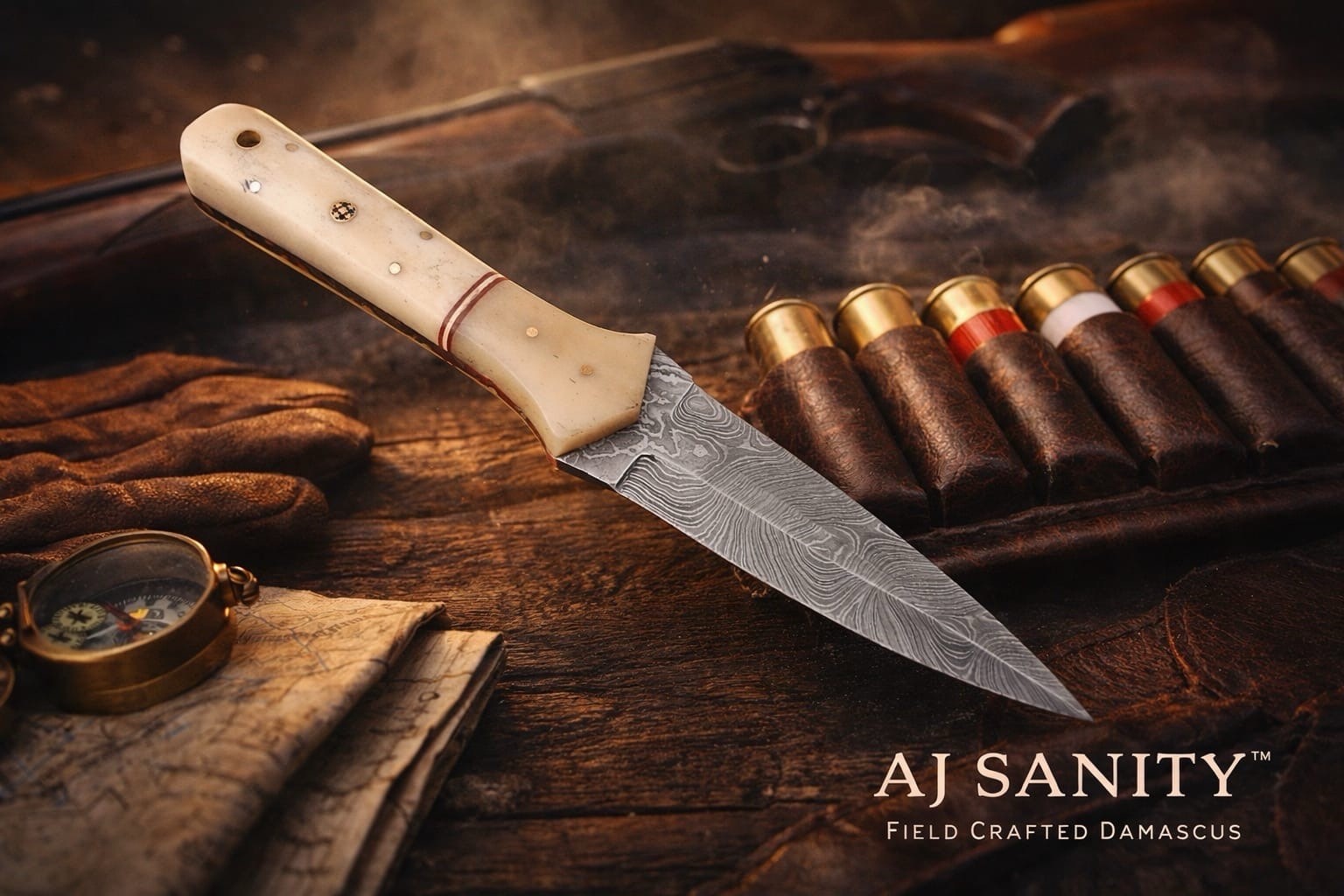 handmade Damascus Knives double edged dagger boot knife Combat Camel Bone Handle