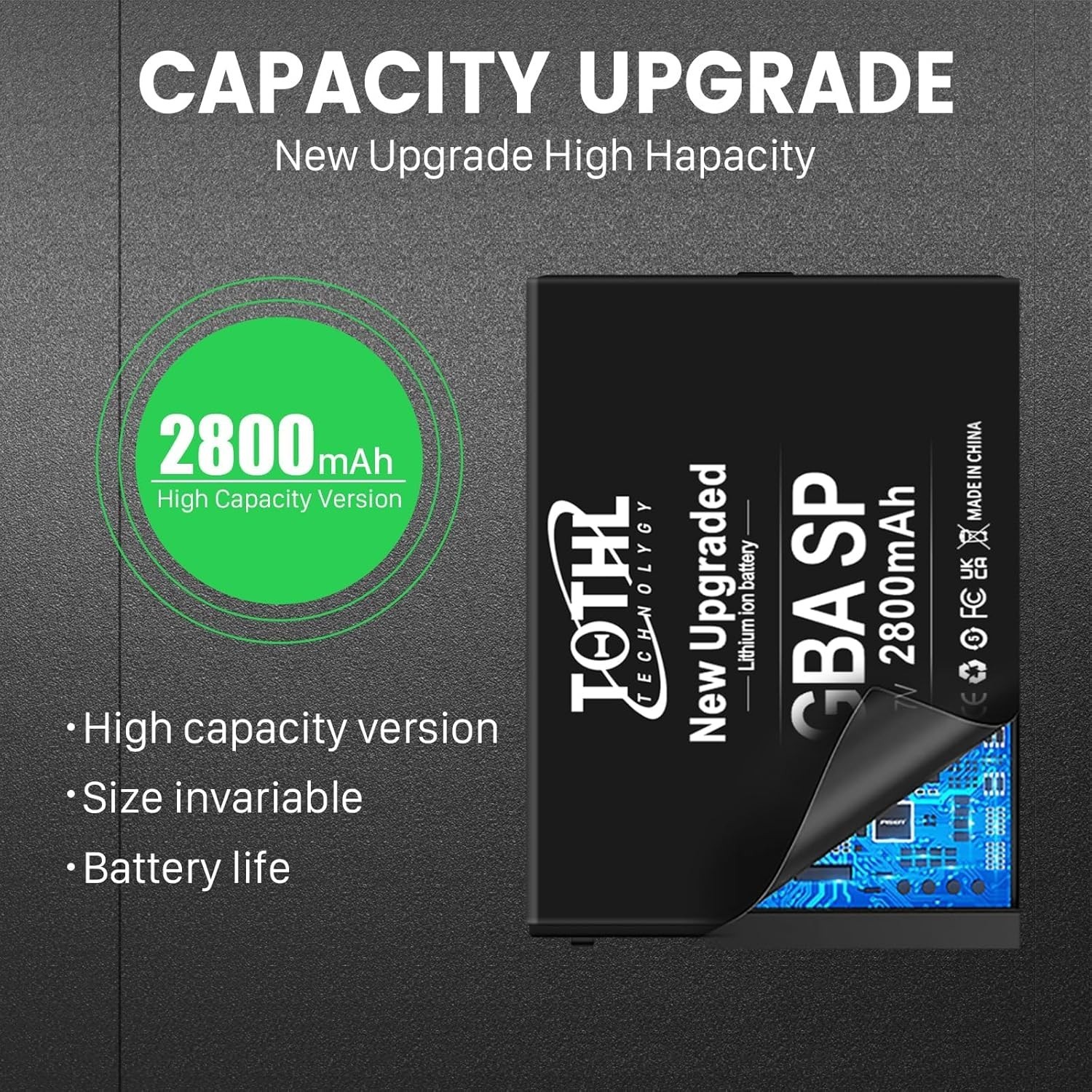 Efficient 2800mAh Lithium-ion Battery for Gameboy Advance SP - Includes Tools