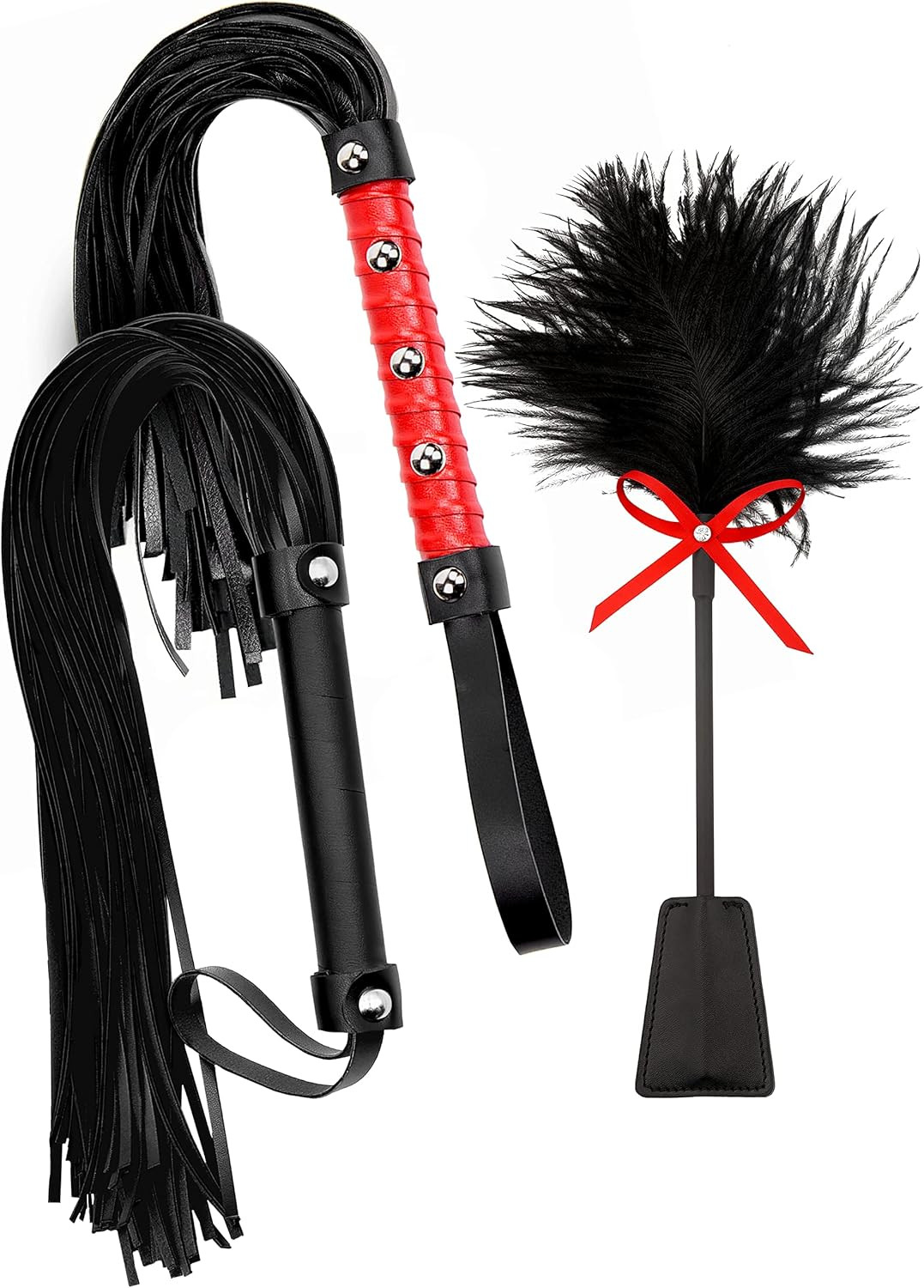 Horse Set Whip Feather - 18" Riding Crop 18" Whip Red 15" Feather Tickler Crop L