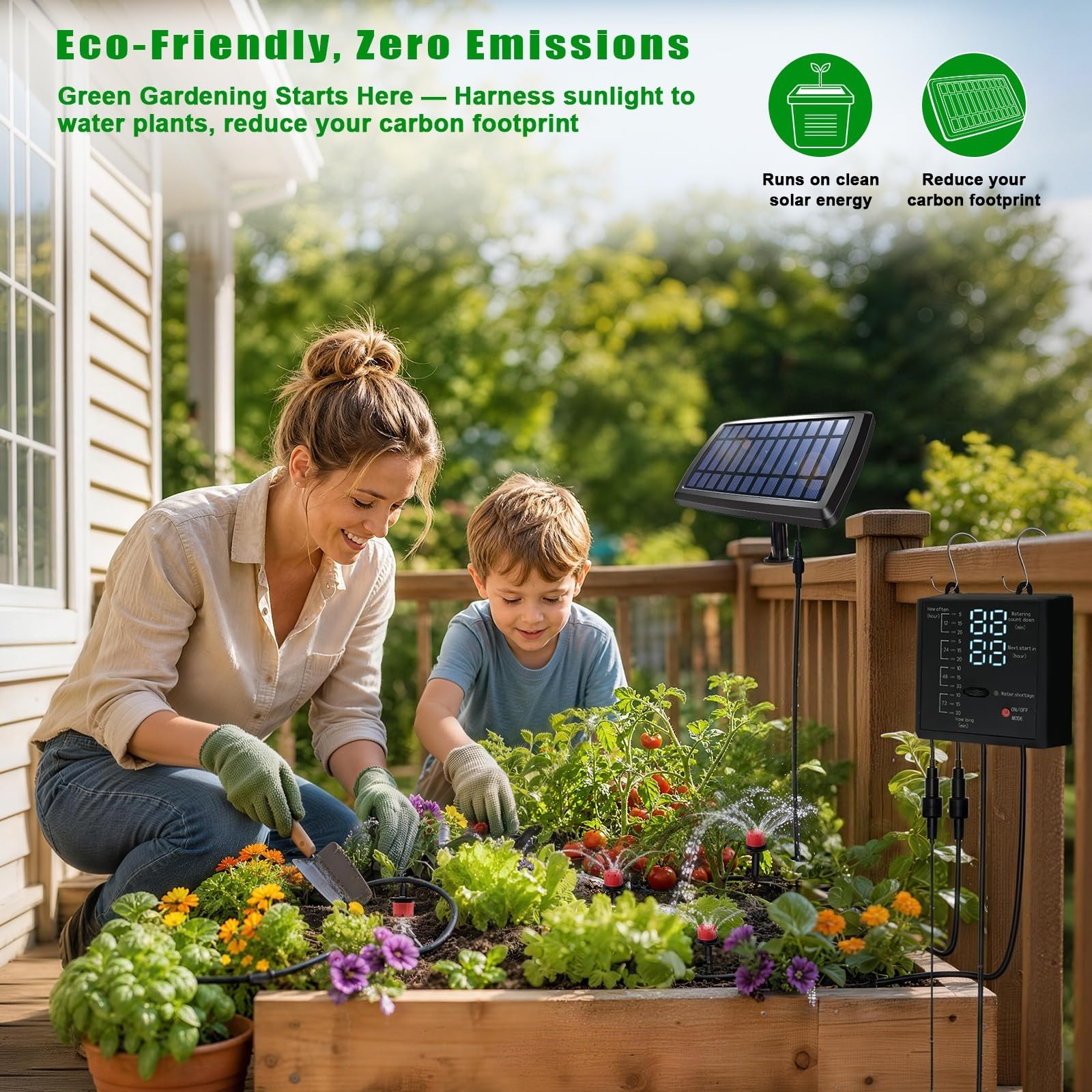 Solar Drip Irrigation System - Auto Watering Kit for 15 Pots, 49FT Hose, Timer &