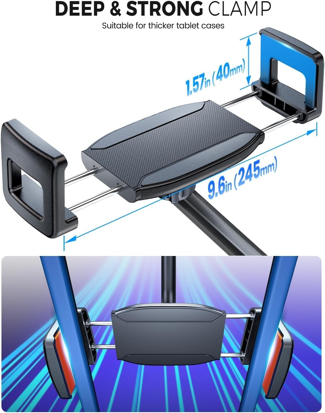 Versatile Tablet Clamp with 360° Rotation for Complete Viewing Flexibility