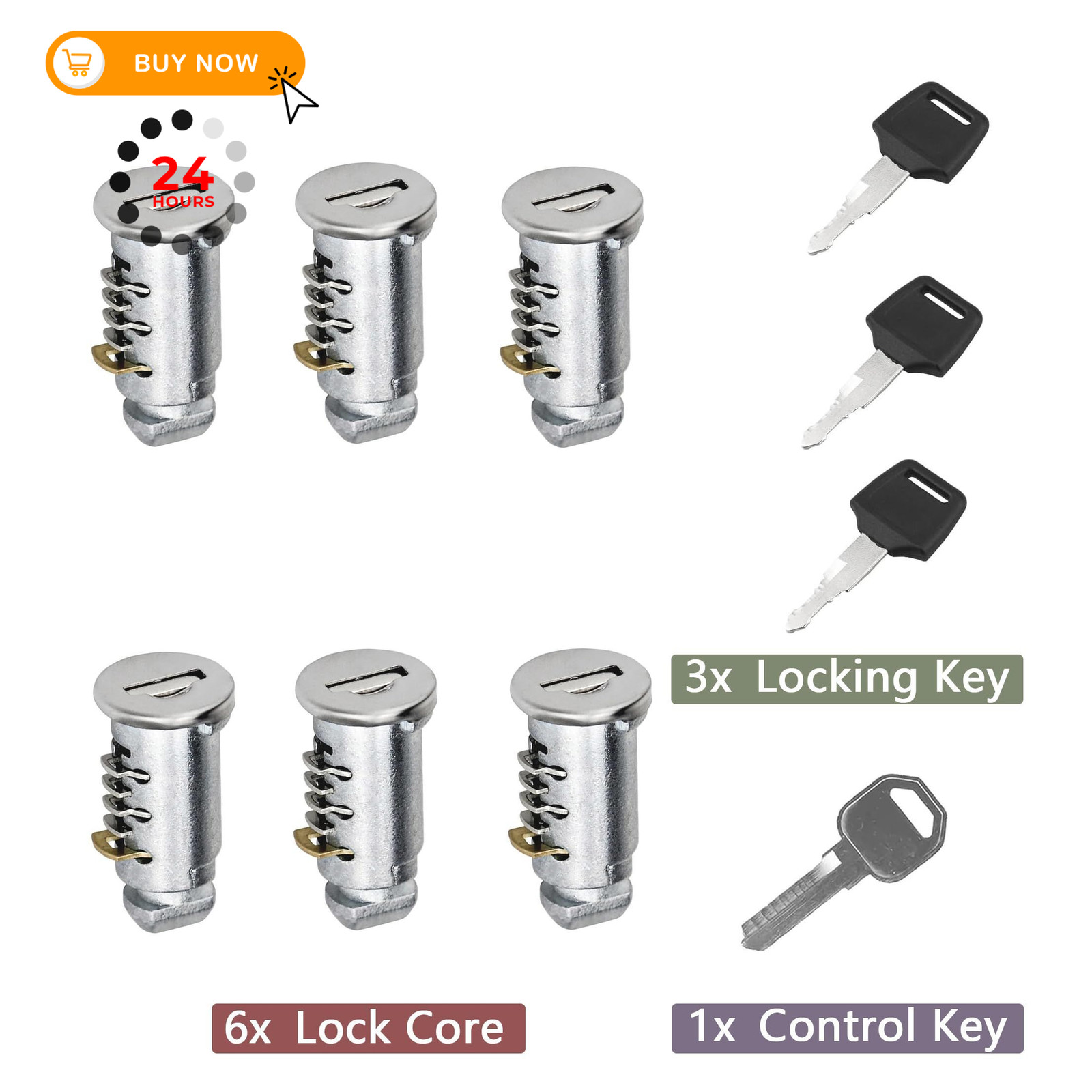 6 Pack Lock Cores Compatible with Thule One-Key System silvery