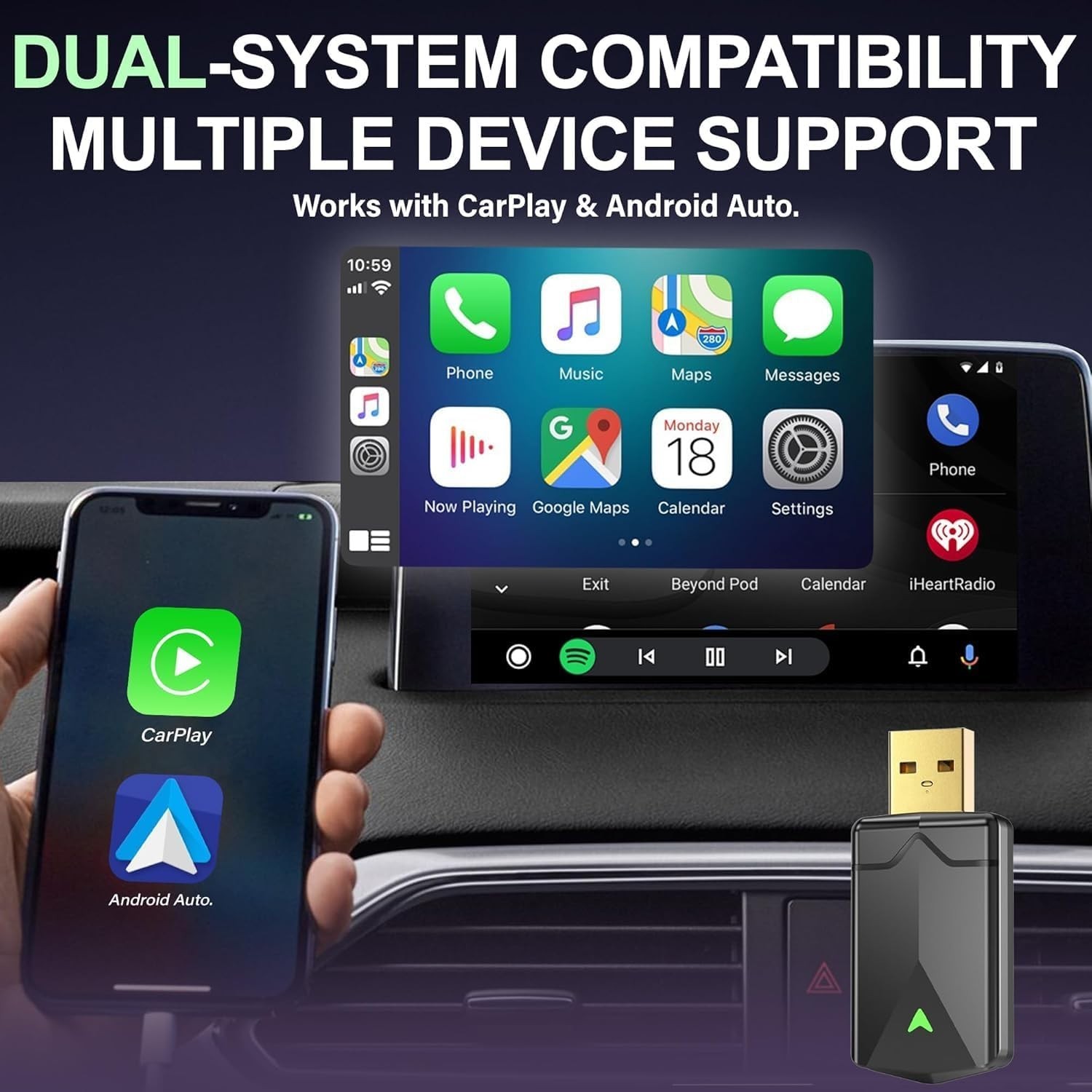 Wireless CarPlay Adapter– Android Auto Wireless Adapter, 5.8GHz Wi-Fi