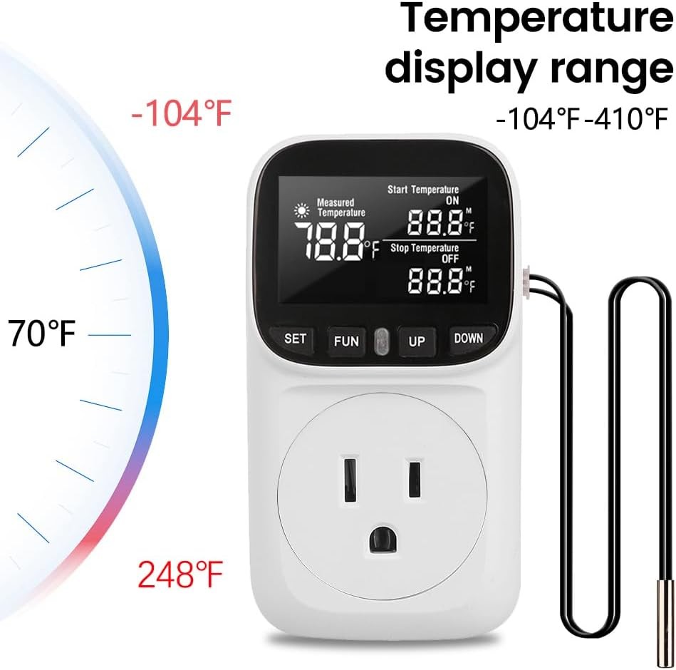 Diymore 1800W Digital Temperature Controller Plug in Thermostat Outlet White