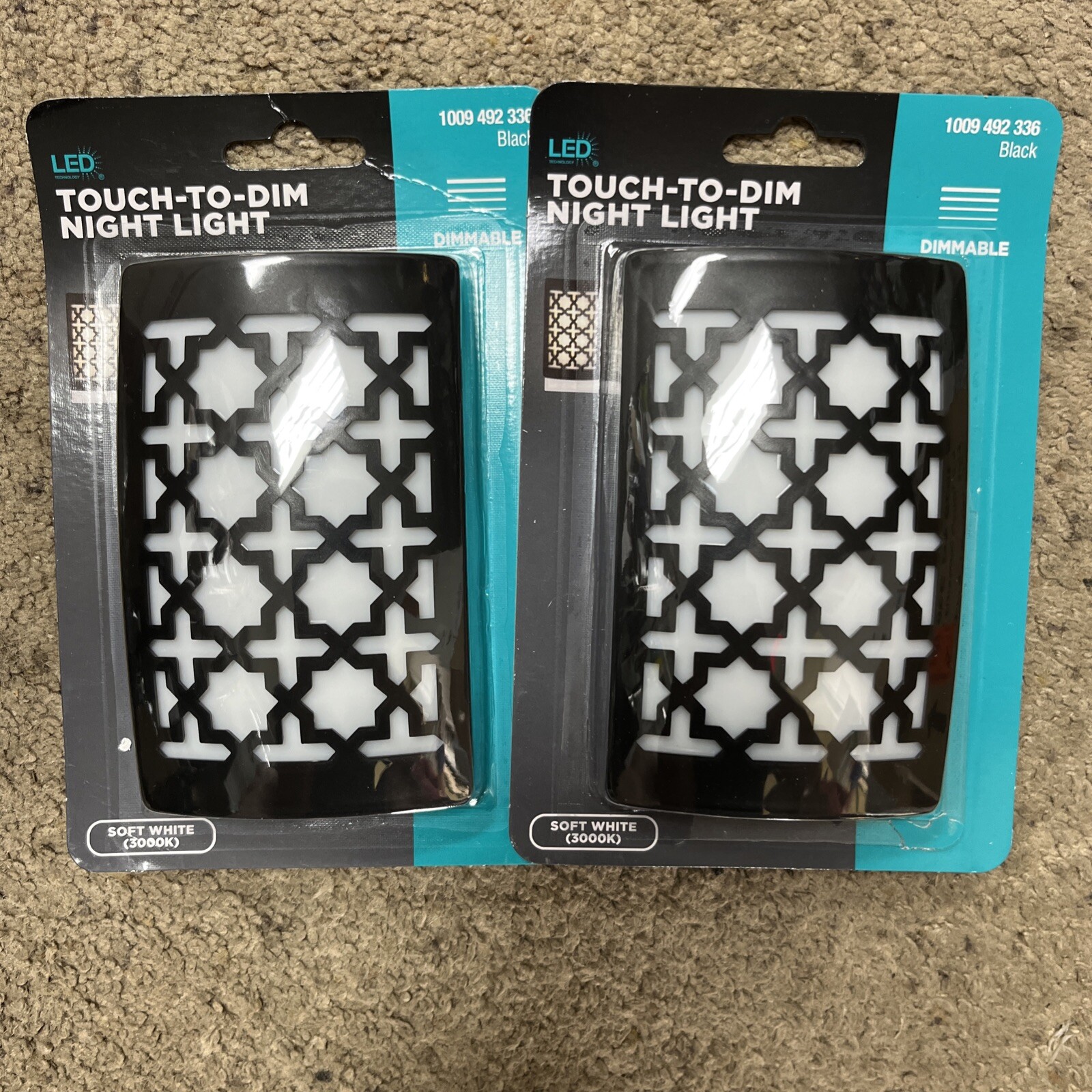 Touch to Dim Dimmable Soft White Plug-In LED Black Night Light (2PK)
