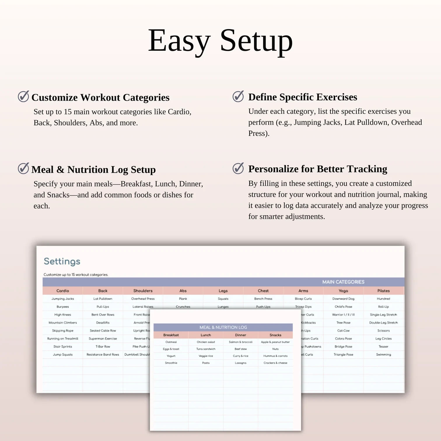 Fitness Planner Template Spreadsheet for Google Sheets & Excel