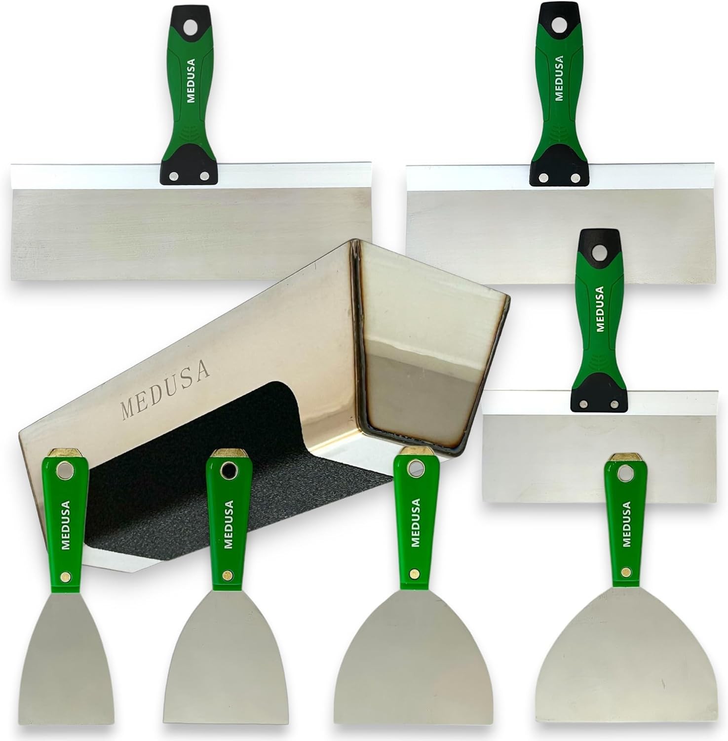 Flexible Stainless Steel Drywall Taping Knife Set with 12" Mud Pan and Grip ...