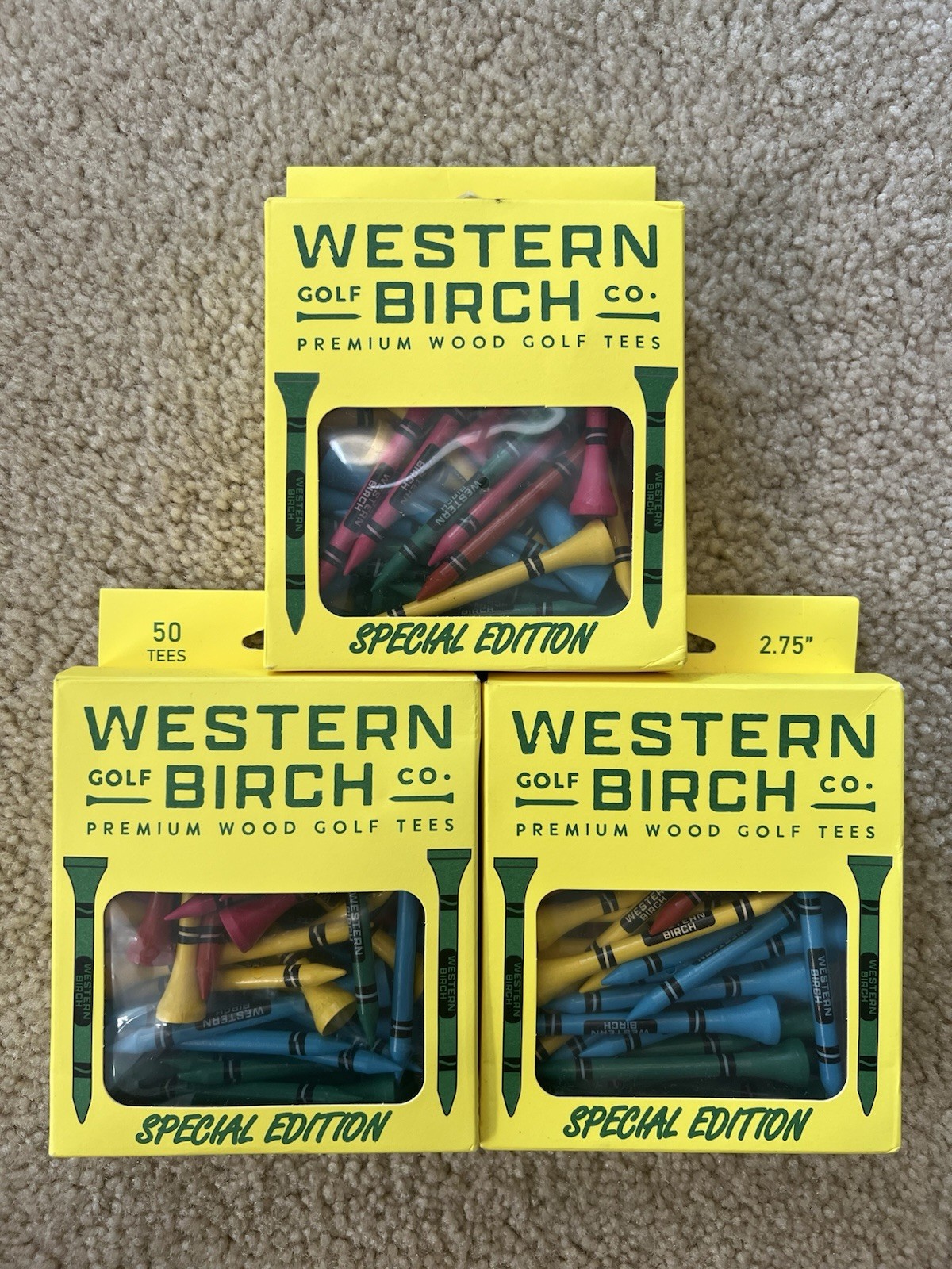 (3) Western Birch Golf Co Special Edition Crayon 50 Pack Golf Tees 2.75  3 Boxes