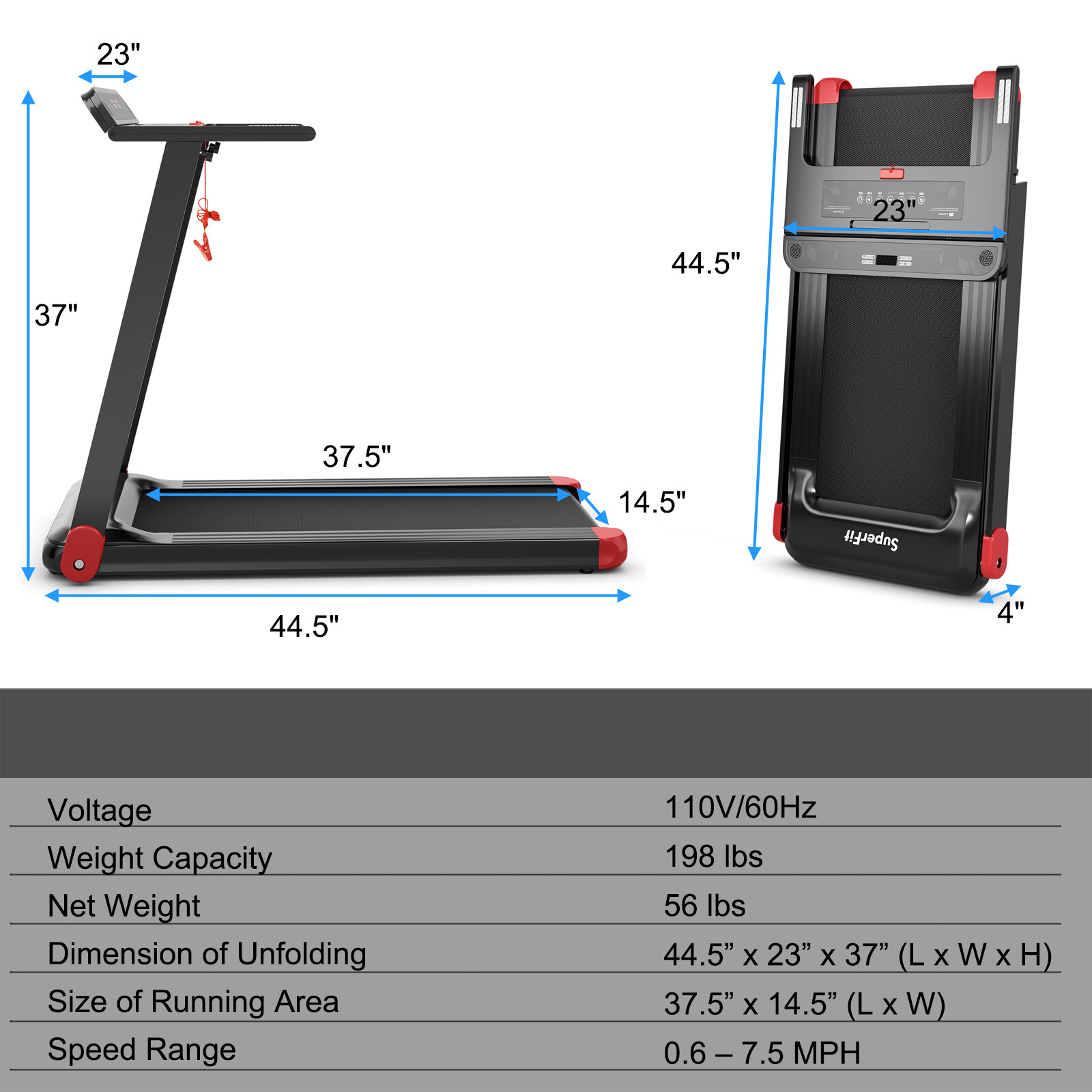Folding Electric Treadmill Compact Walking Running Machine w/APP Control Speaker