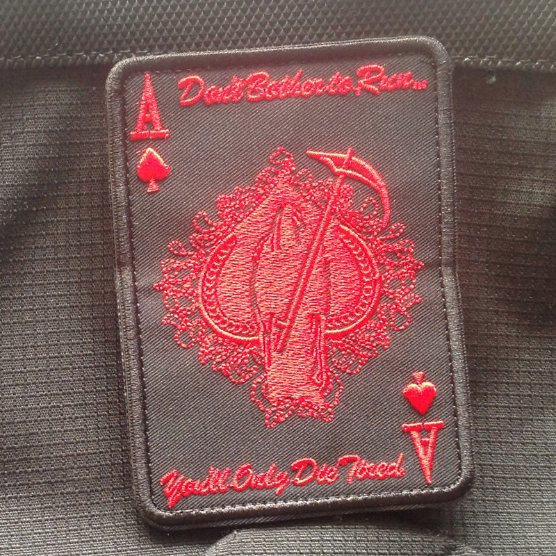 5PCS ACE OF SPADES GRIM REAPER DEATH CARD HOOK & LOOP PATCH EMBROIDERED