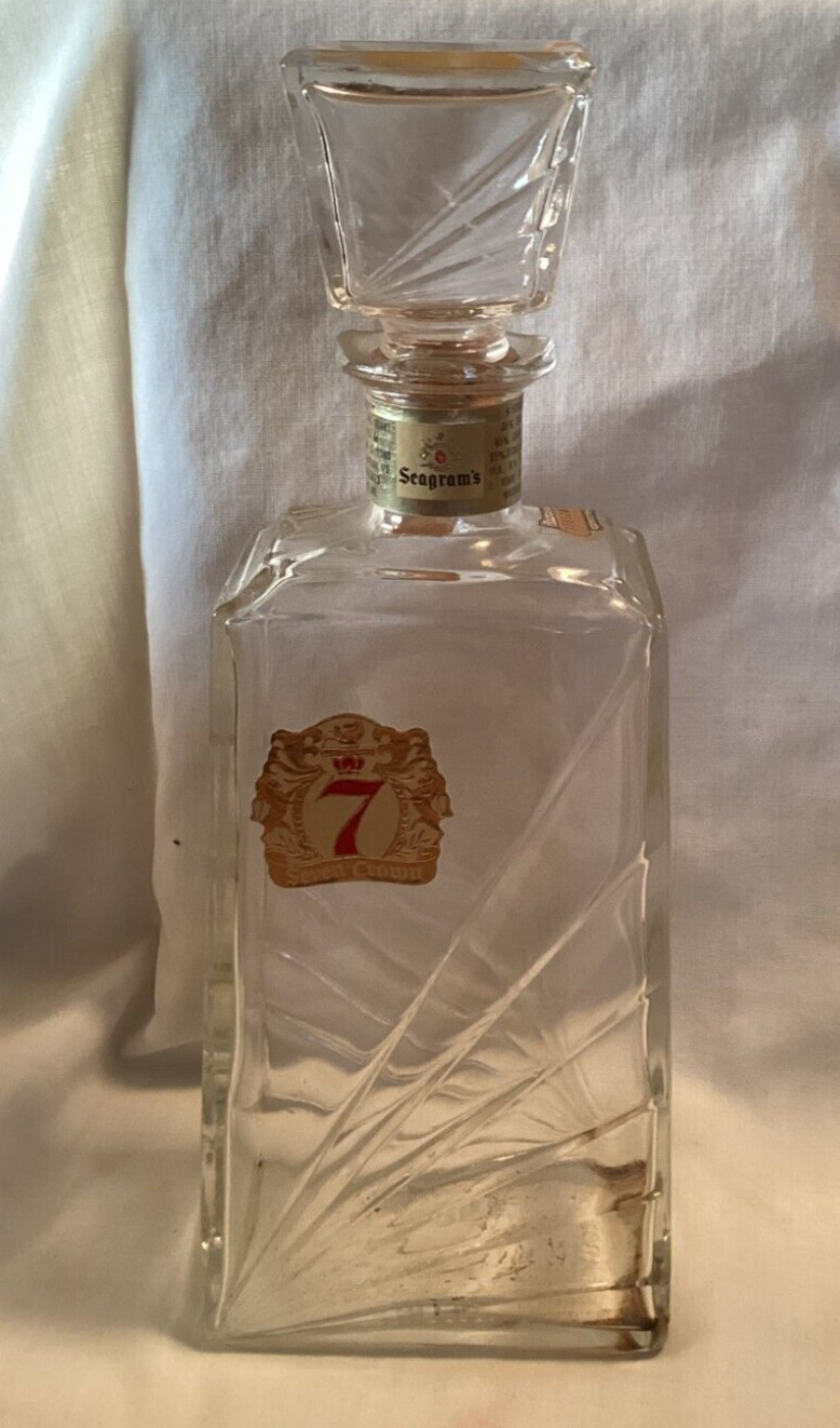 Empty MCM SEAGRAM'S 7 Glass Decanter Bottle Seven Crown LAWRENCEBURG INDIANA