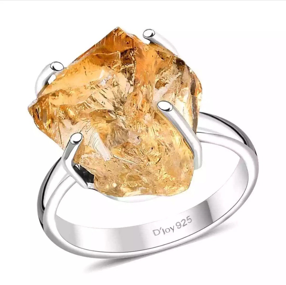 D'JOY 925 Sterling Silver Ring Sz 7 Rough Cut Citrine 13.00ctw Artisan