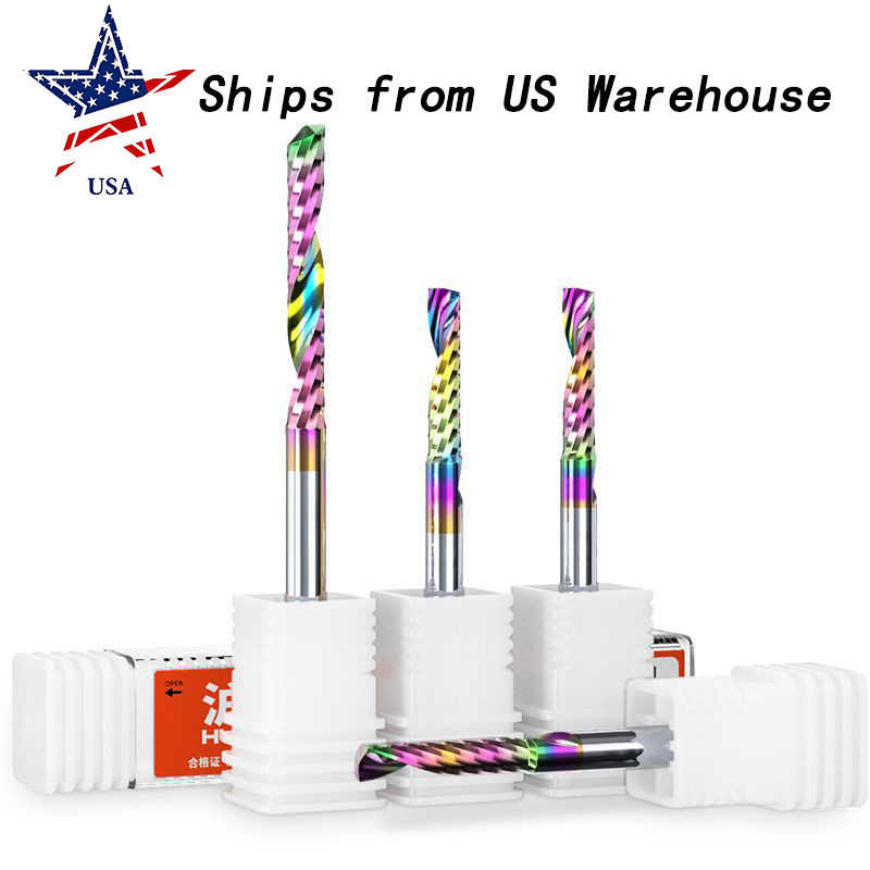 3.175mm Single Flute Spiral Bit, Rainbow Coated for PVC & Acrylic Engraving/Mill