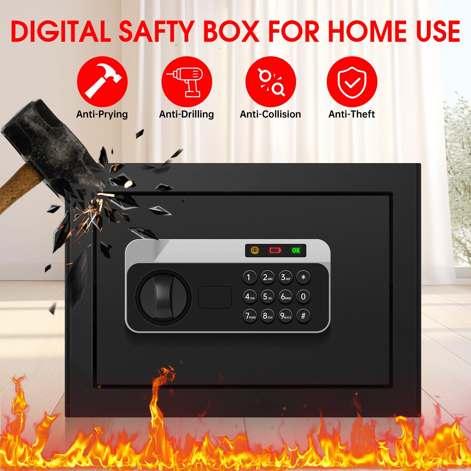 1.3 Cuft Safe Box Fireproof Waterproof, Digital Security Cuft, Black