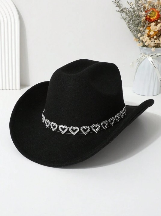 Cowgirl Cowboy Hat Rhinestone Heart Band Rodeo Western Country Festival Cap