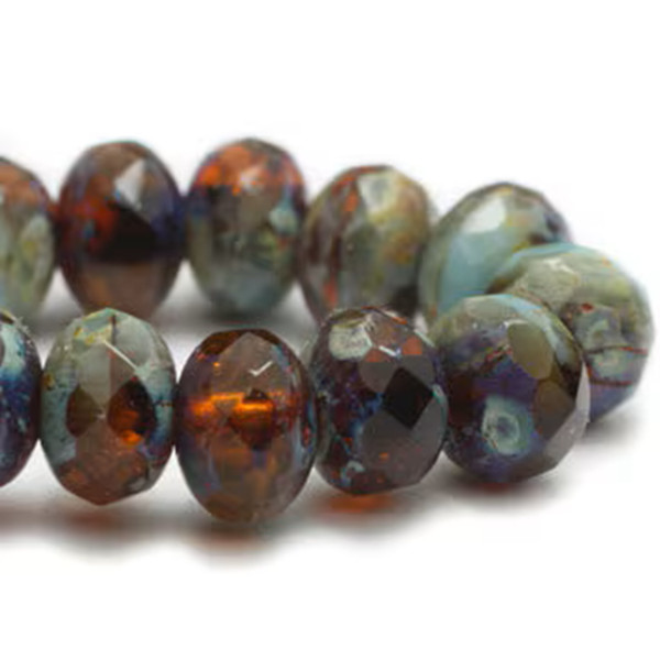 1030, Amber n Tea Green with Picasso Finish, 3x5mm Rondelle, 15 Beads, (ron3-30)