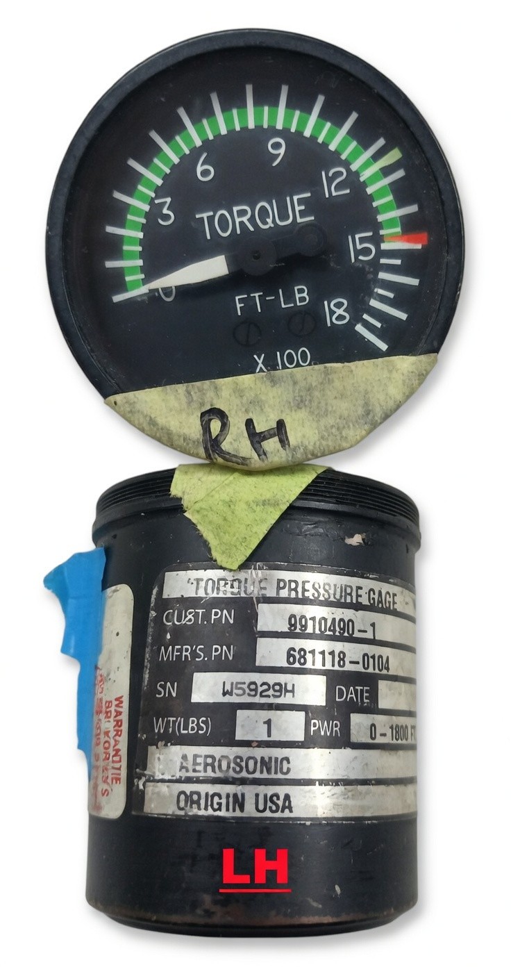 Set 2 (LH+RH) Cessna 1800 FT-LB Torque Pressure Gauge 9910490-1 RX /681118-0104