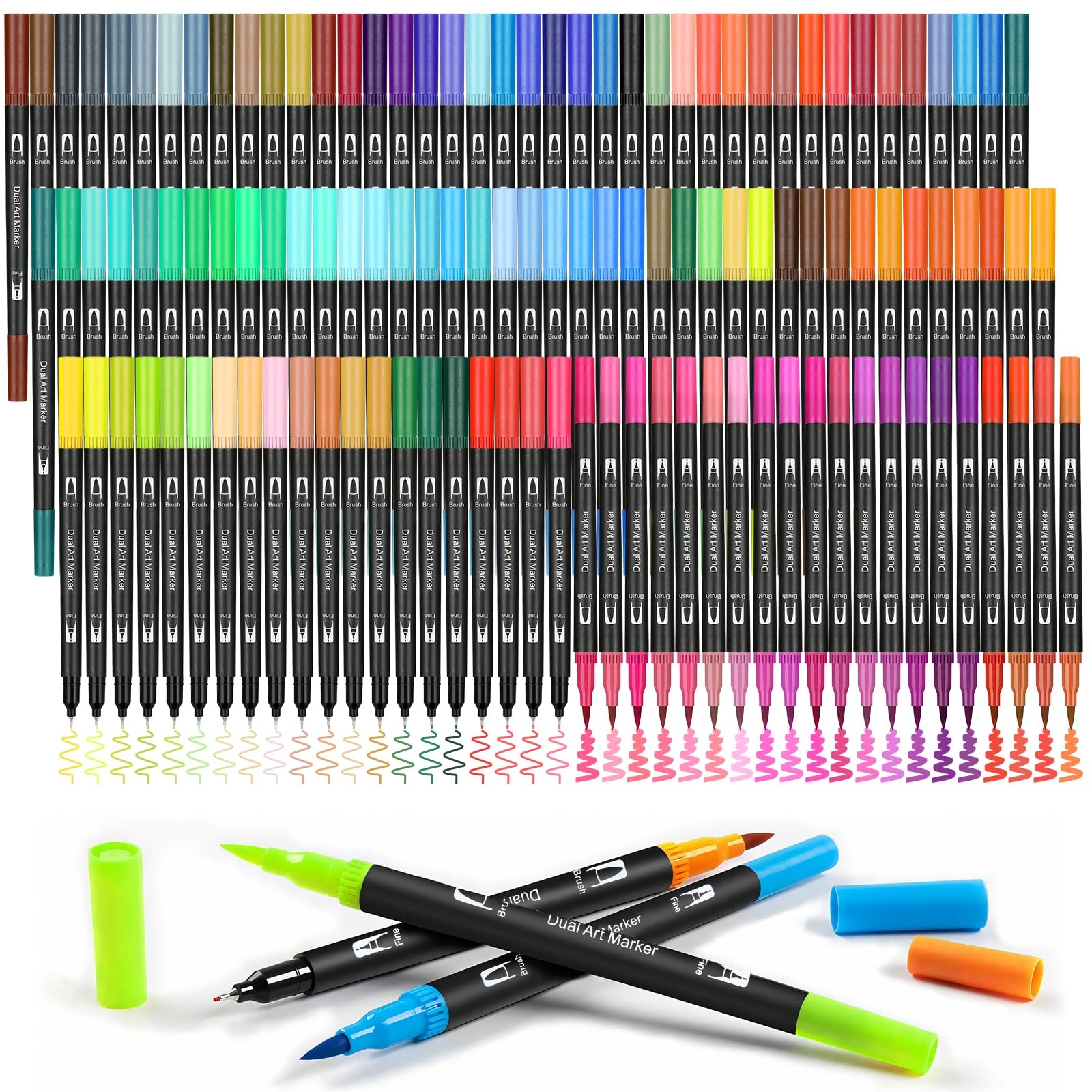 120 Colors Dual Brush Marker Pens, Marker Set, Artist Fine and Brush Tip Mark...