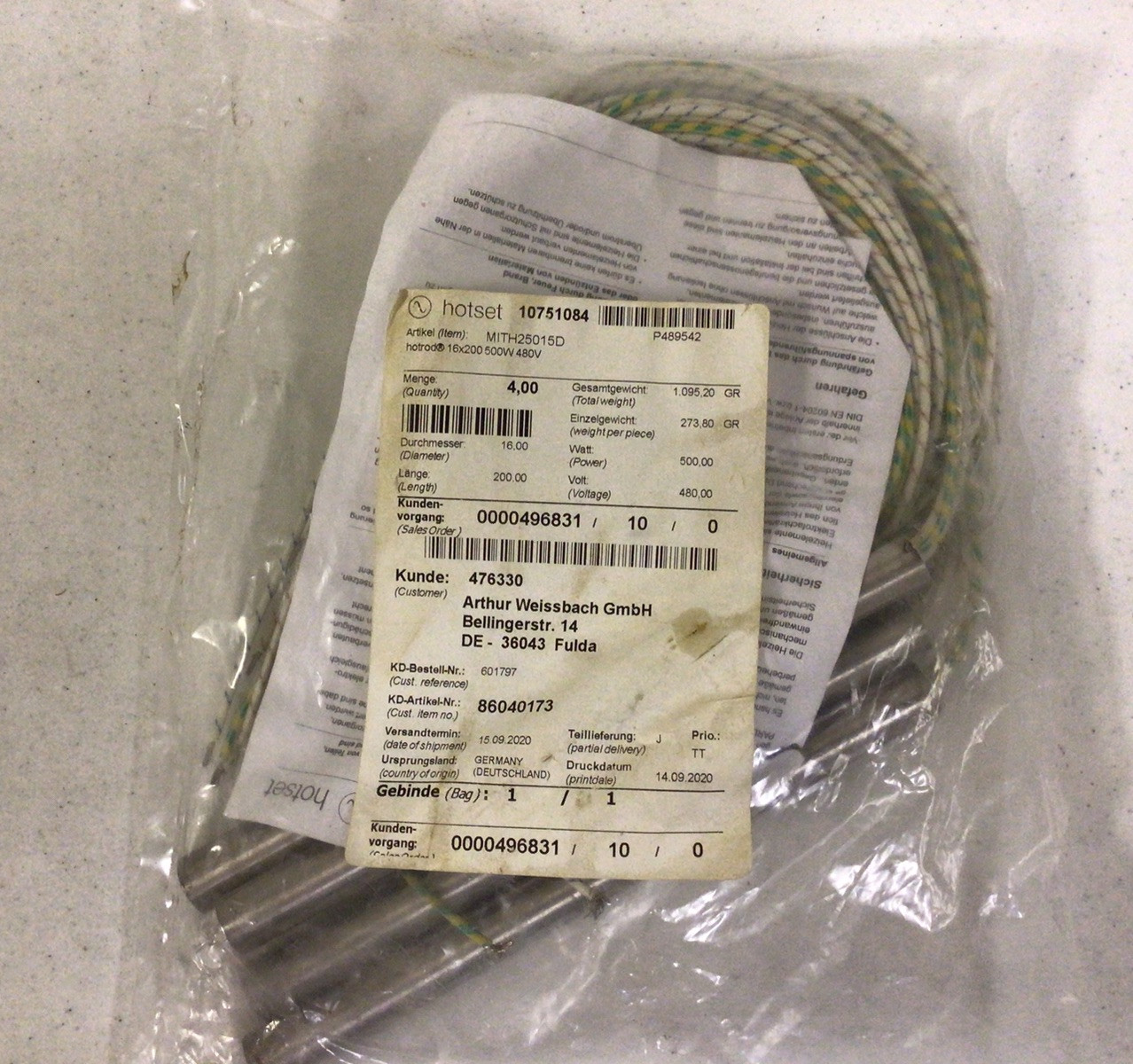 NEW, (LOT 4), HOTSET THERMOCOUPLE WITH FLANGE, 86040173, HOTROD 16X200, 500W