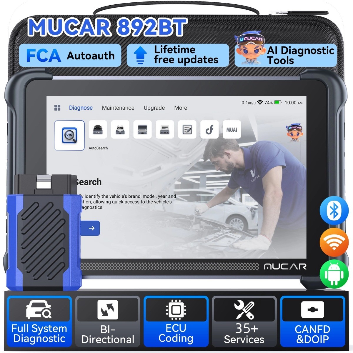 MUCAR 892BT Full System Car auto Diagnostic OBD2 Scanner 35 Reset +TPMS Sensor