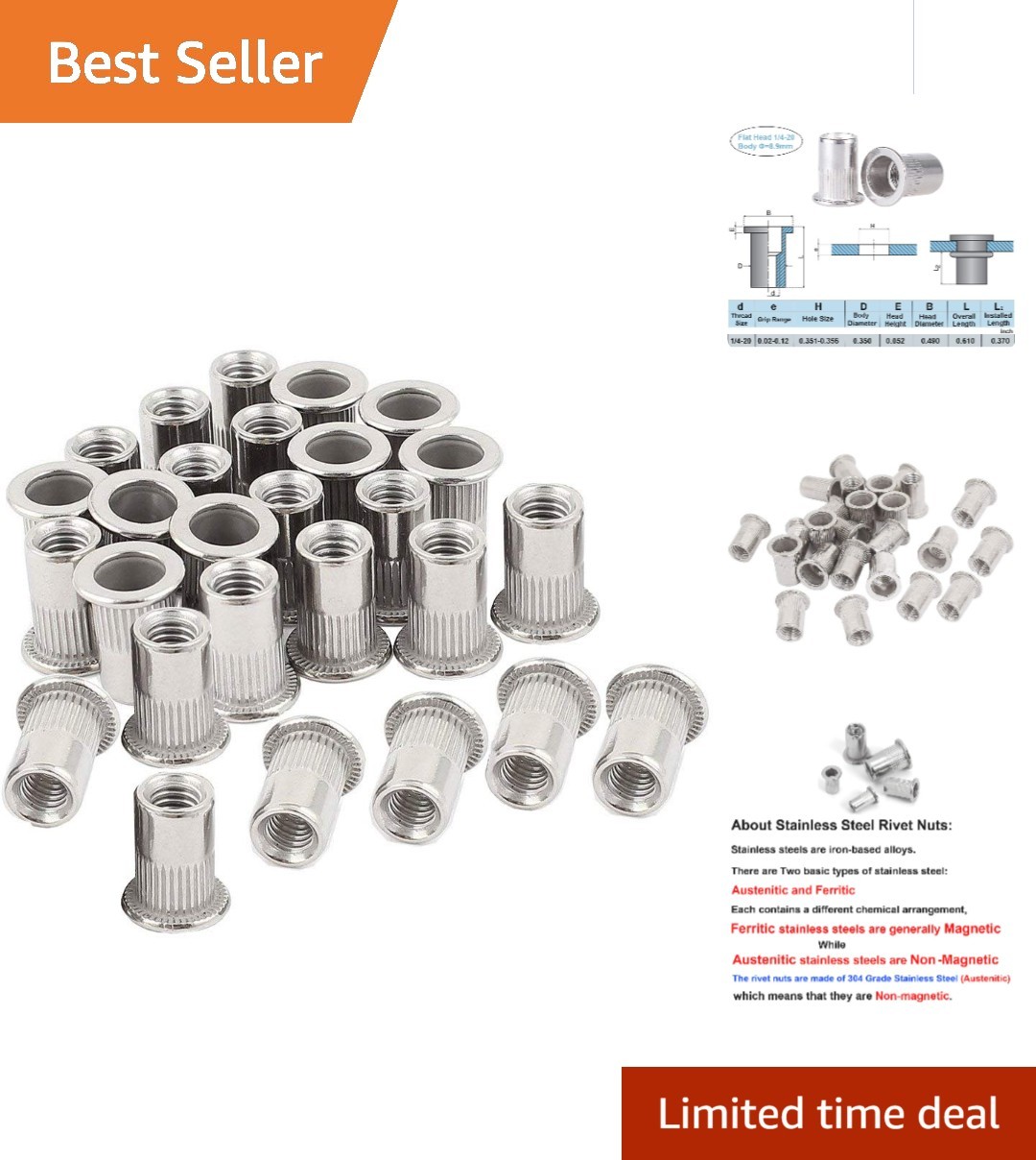 1/4-20 Stainless Steel Rivnut Kit - 30 Pieces Perfect for DIY and Industrial Use