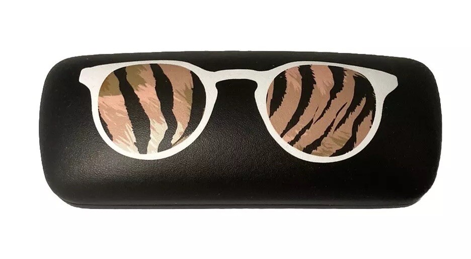 NEW Animal Print Black Hard Clamshell Eyeglasses Case W/ Spring Close