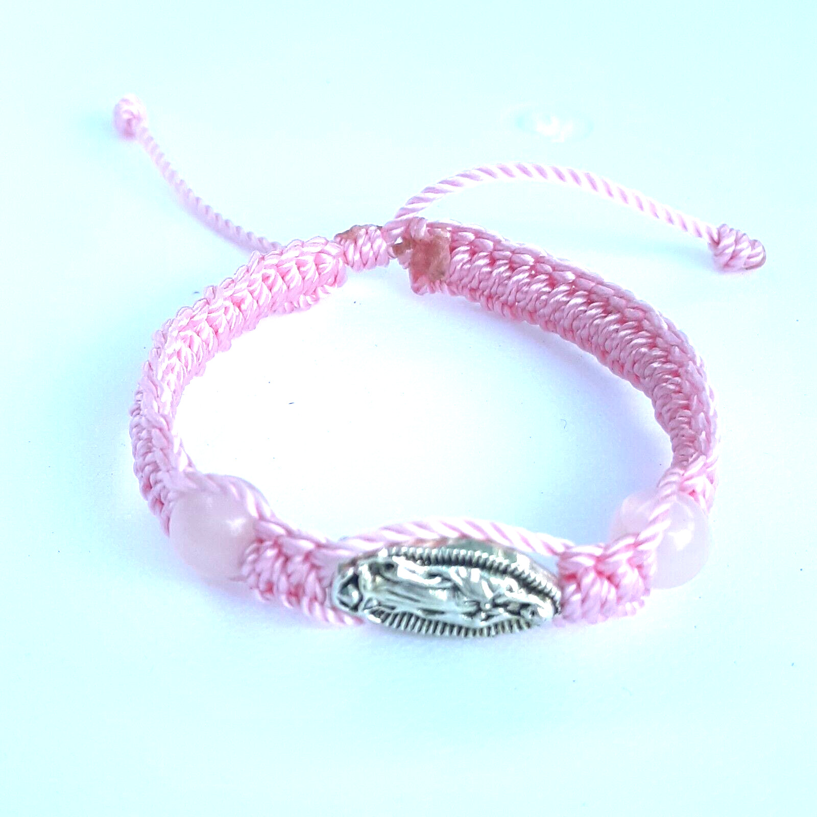 Protection Bracelets La Virgen Guadalupe in pink with Rose Quartz