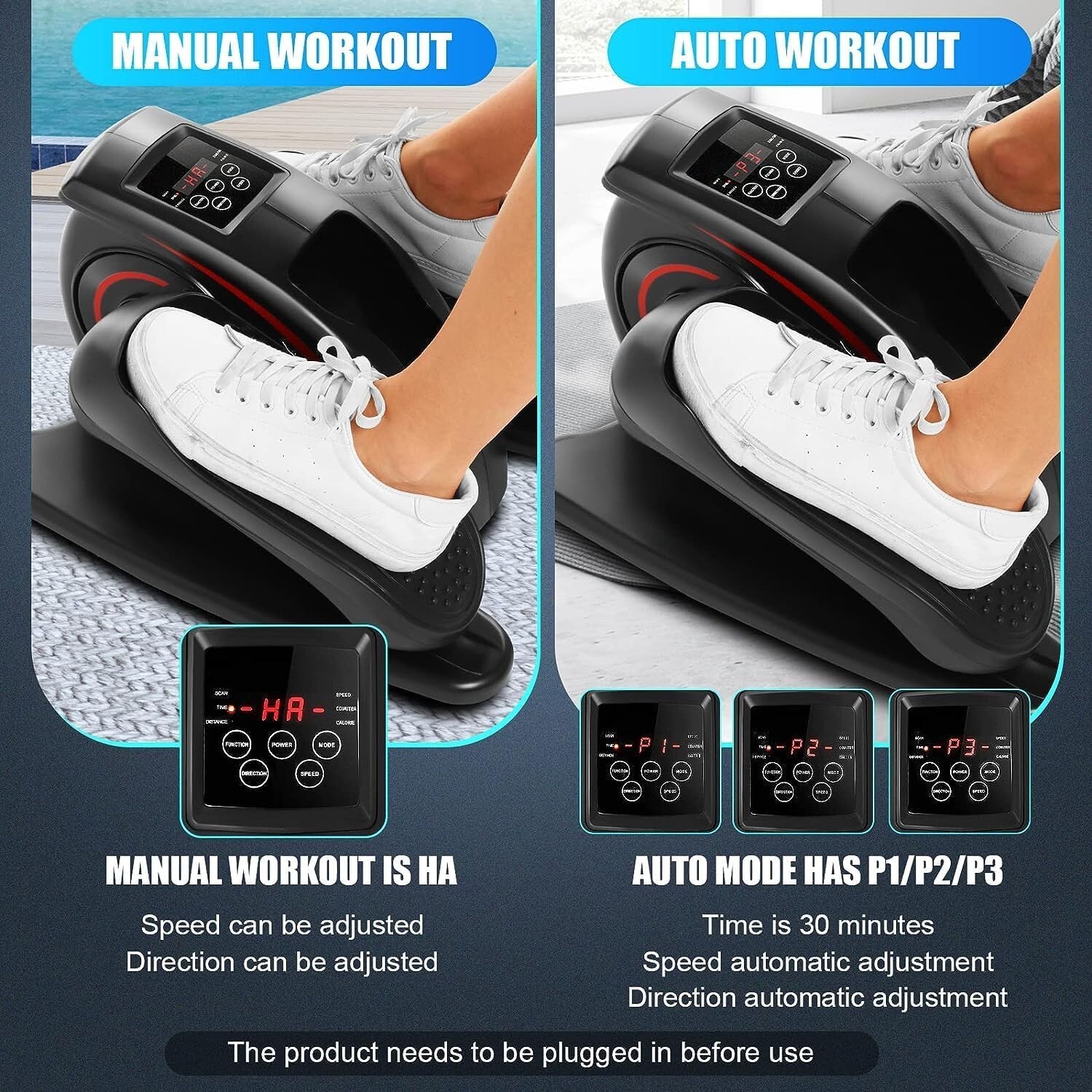 ANCHEER Under Desk Elliptical Machine Pedal Exerciser LCD Display Remote Control