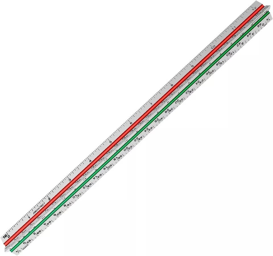 12" Architectural Scale Ruler Aluminum Architect Scale Triangular Scale Ruler