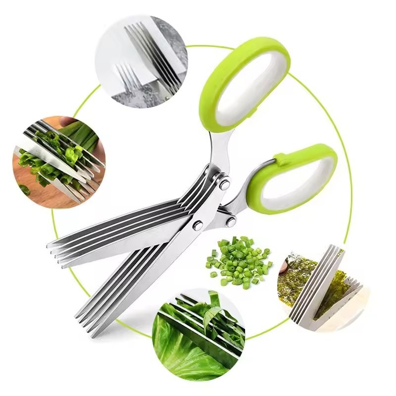 Multi-Purpose 5-Blade Kitchen Scissors –Kitchen & Craft Use with Cleaning Comb