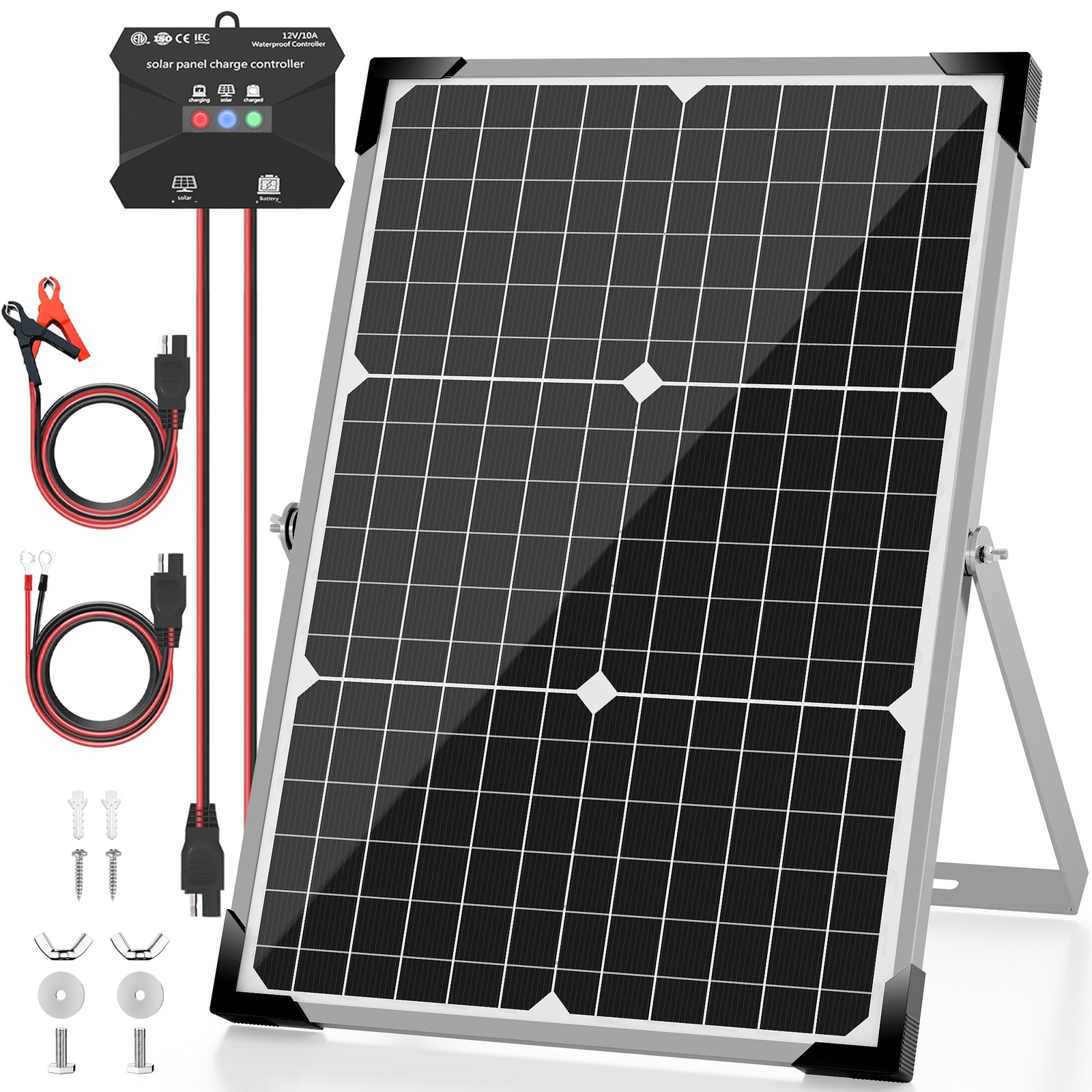 Solar Battery Trickle Charger 30W 12V Solar Panel Maintainer for Car Boat RV