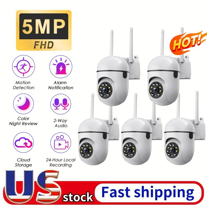 5PCS PTZ Wireless WIFI Security Camera 5MP Home System Color Night Vision