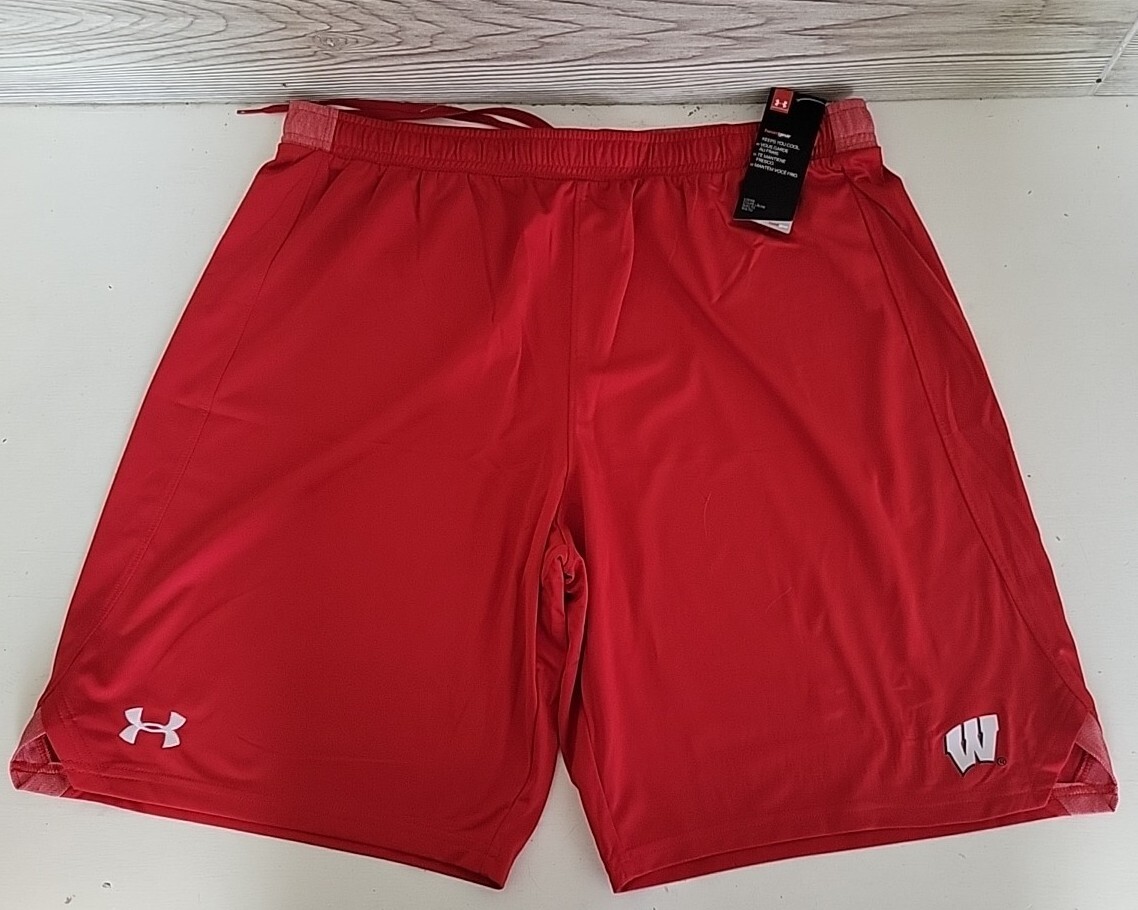 NWT Under Armour Heatgear Wisconsin Badgers Basketball Shorts Mens Size XL Red