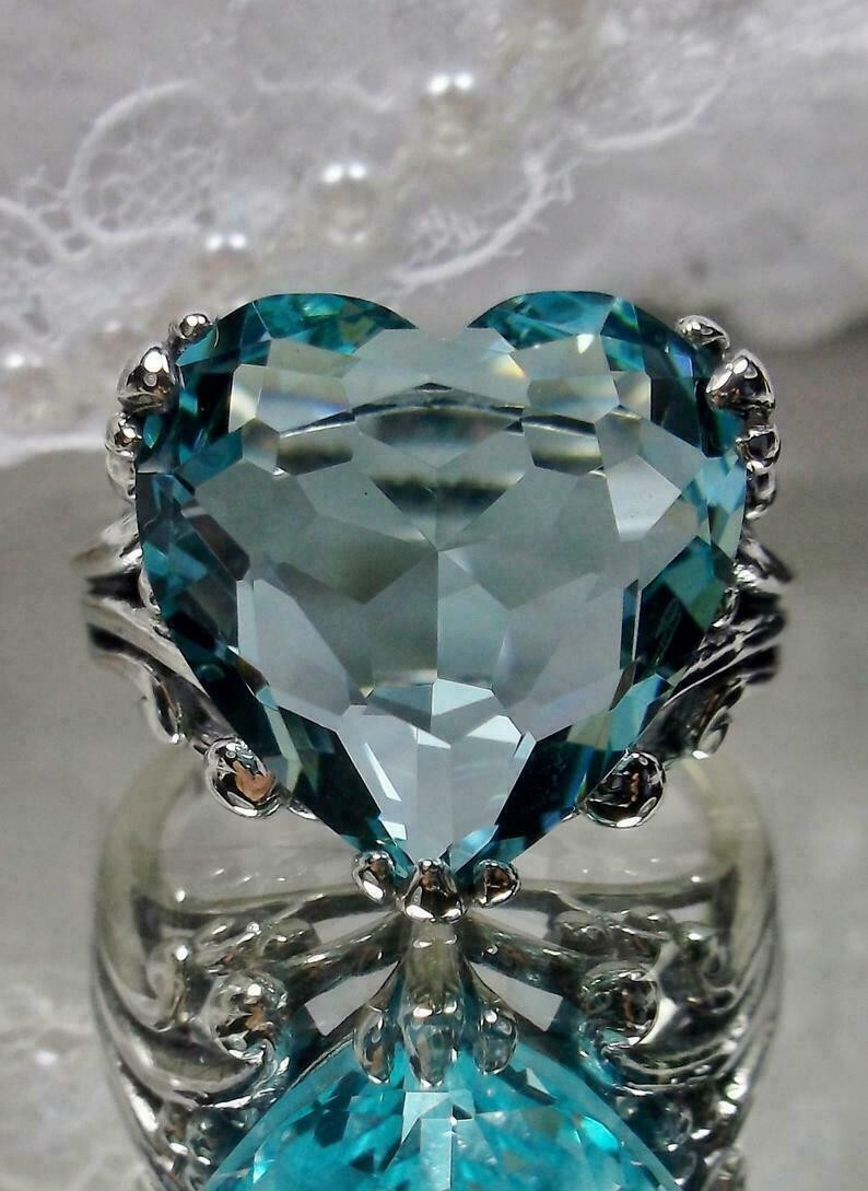 Wonderful 22.10CT Heart Shape Blue Aquamarine Engagement Fine Ring In 935 Silver