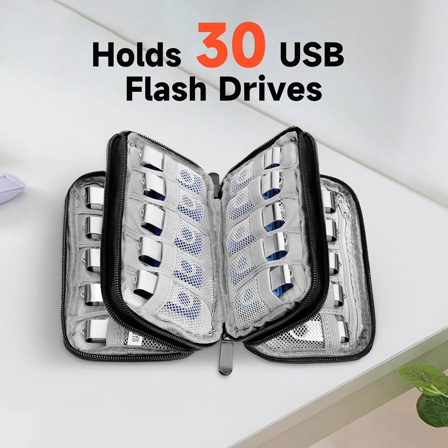 USB Flash Drive Case Organizer Holds 30 Pcs, Black Storage Case