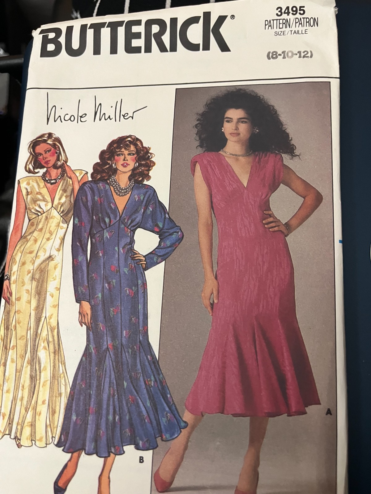 MISSES' BUTTERICK PATTERN #3495-DRESS,FLARED SKIRT-SIZE 8-1=-12 (1985) NEW