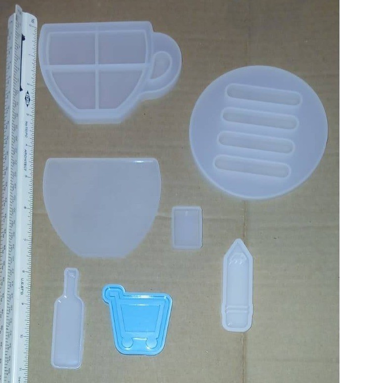 Lot of 7 Silicone Resin Molds Coffee Cup Shopping Cart Pencil Craft Supplies
