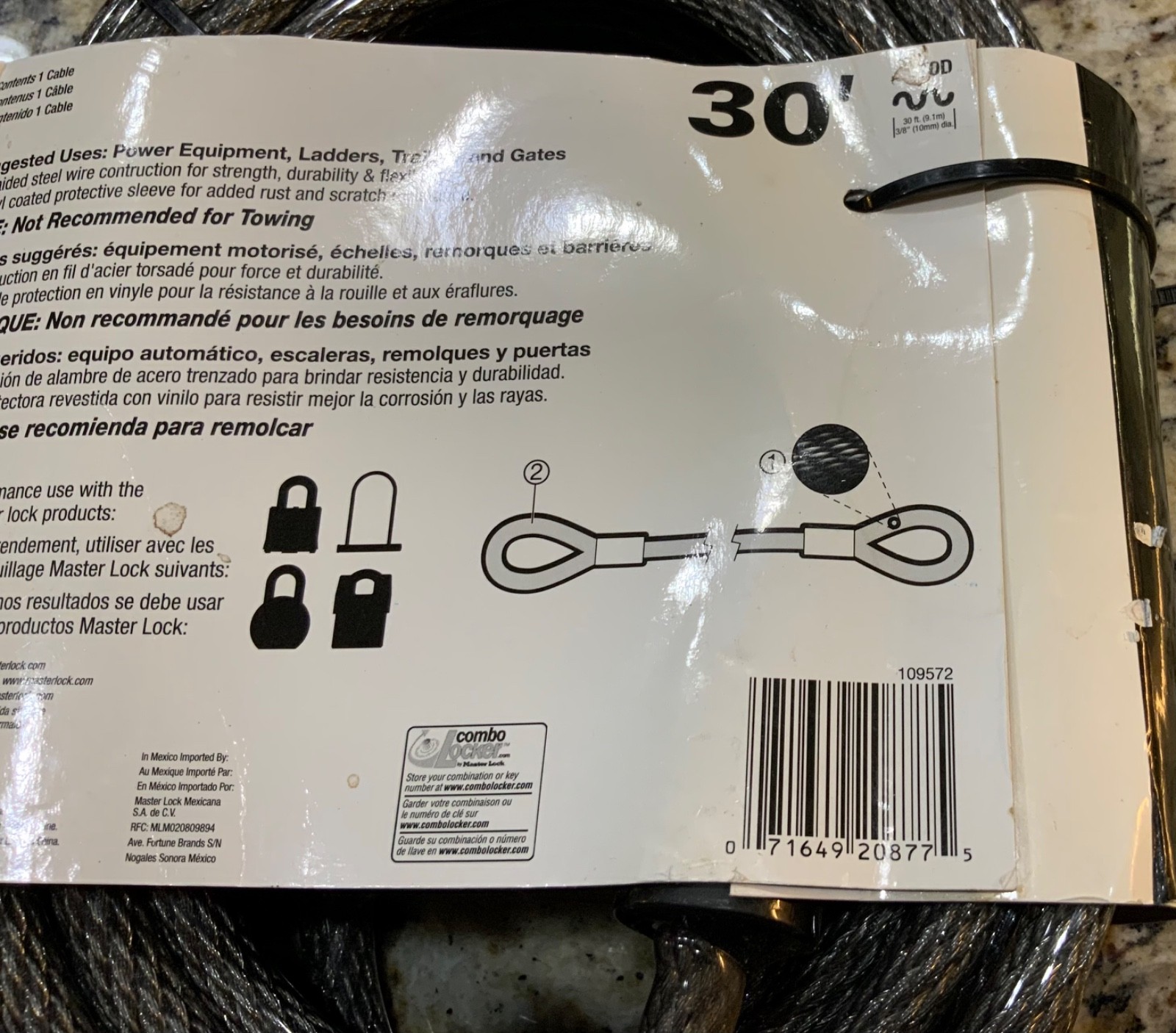 Master Lock No. 70D 30' Braided Steel Looped End Cable Coated Brand New 30 Foot