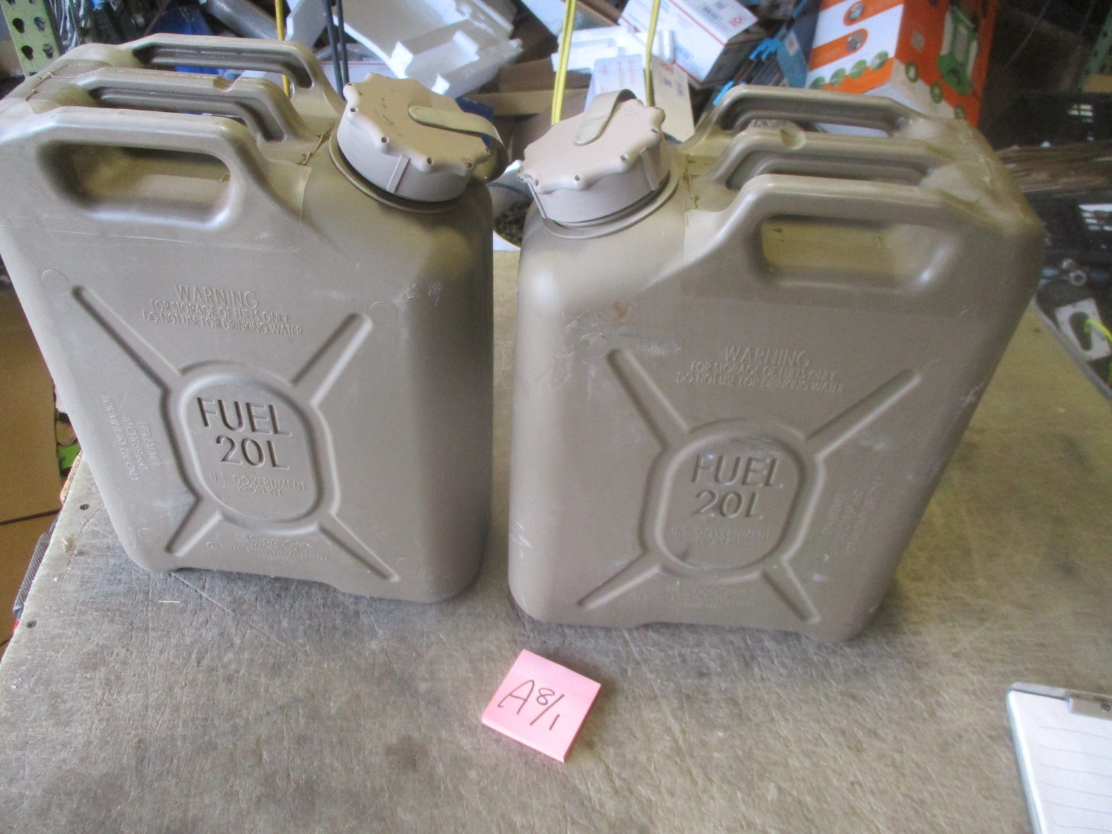 2 Used 5-Gallon Scepter Fuel Cans, for MVs Jeeps Broncos HMMWV, Military, etc.