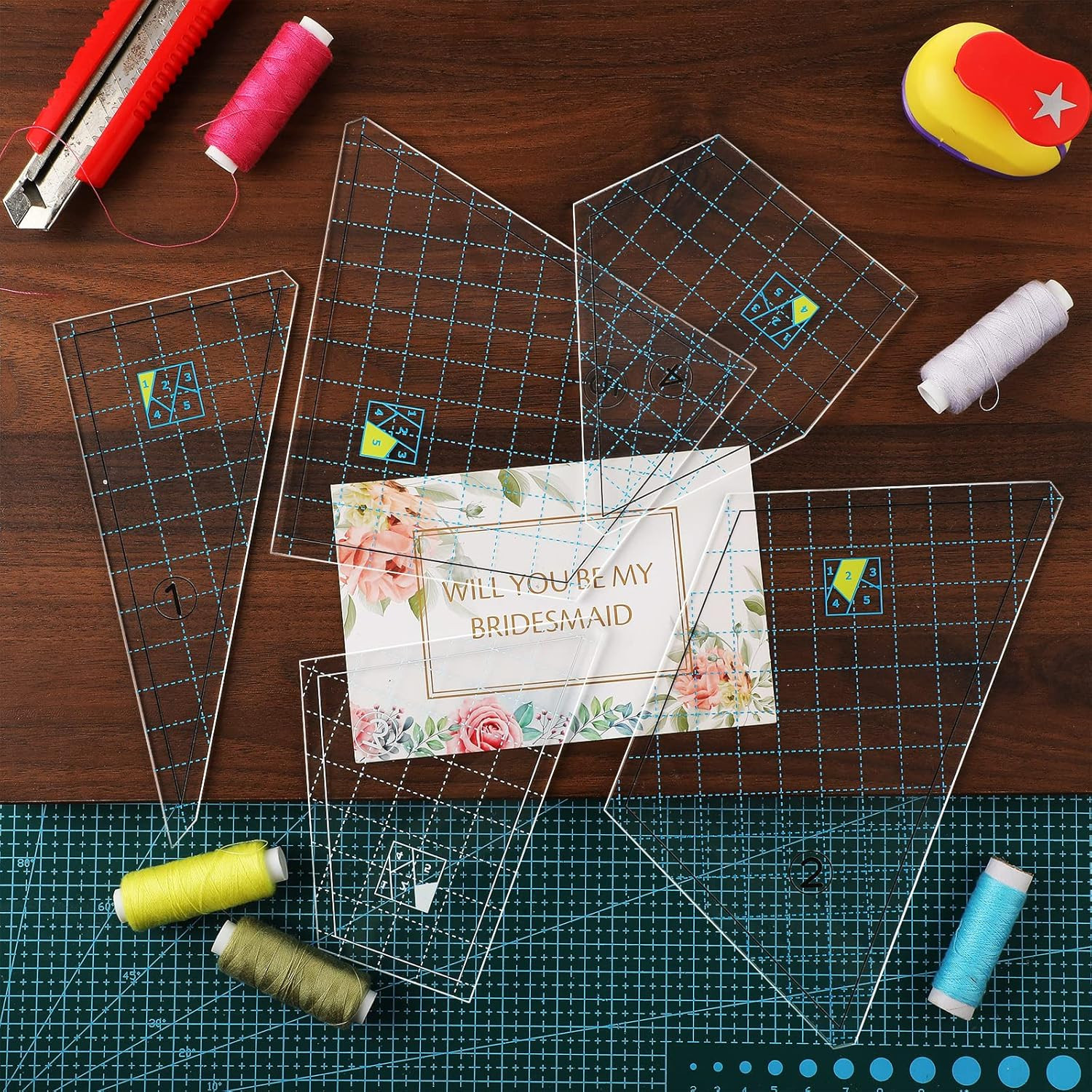 Quilting Template Set Acrylic Cutting Templates 9 X 9 Inch for Patchwork