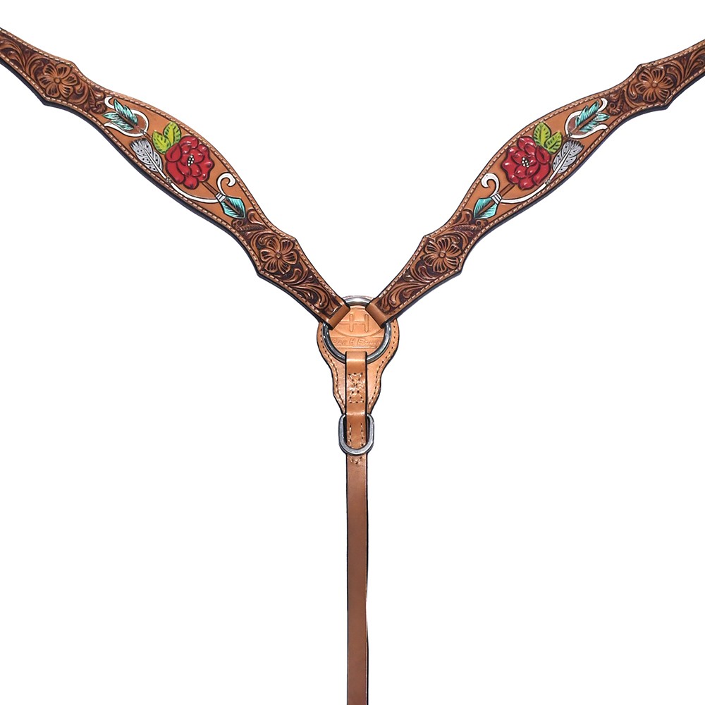BE Bar H Equine Western Horse Genuine Leather Floral Design Hand Painted Breast