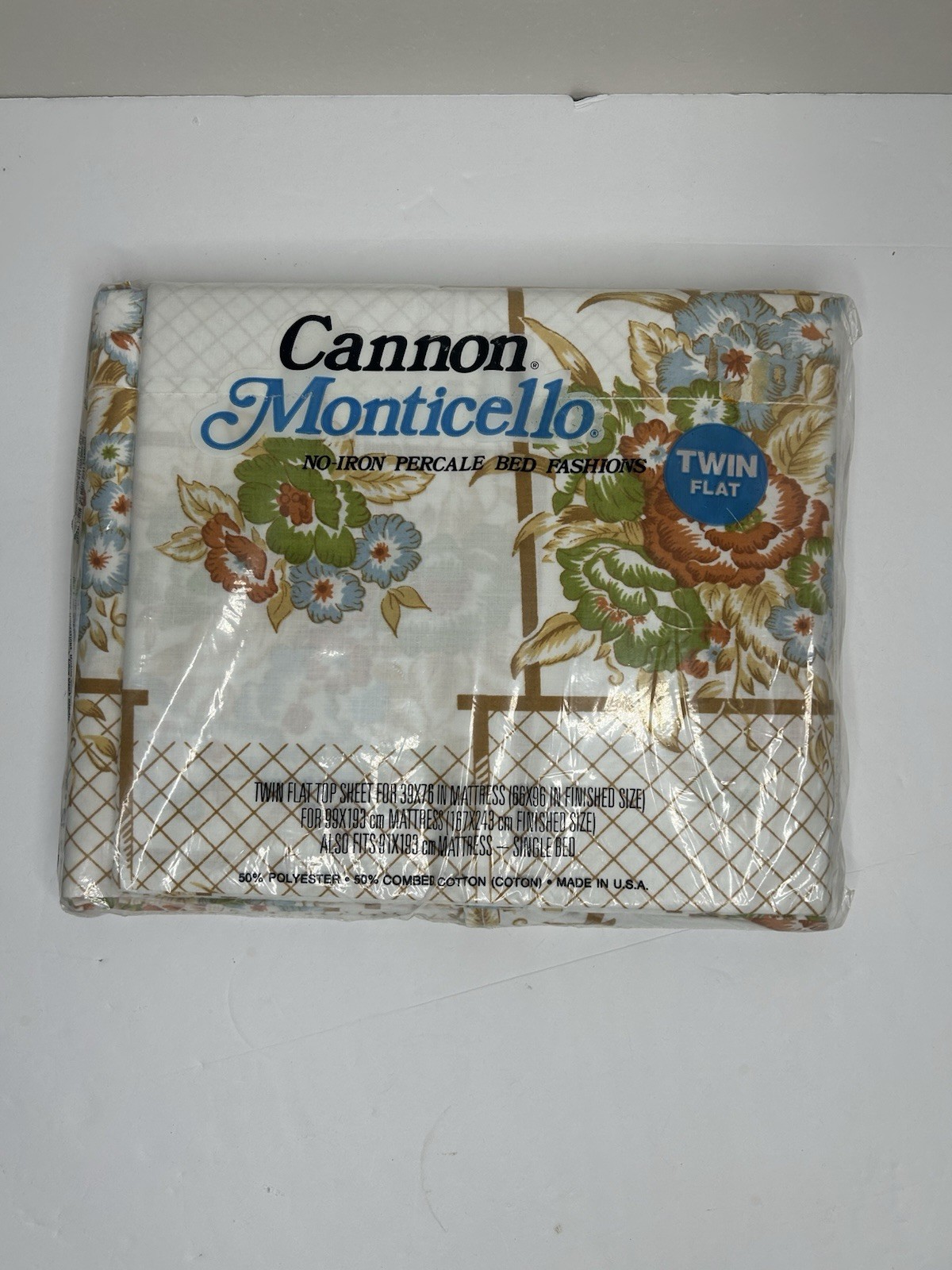 Vintage Cannon Monticello Window Garden No-Iron Percale Sheet Twin Flat