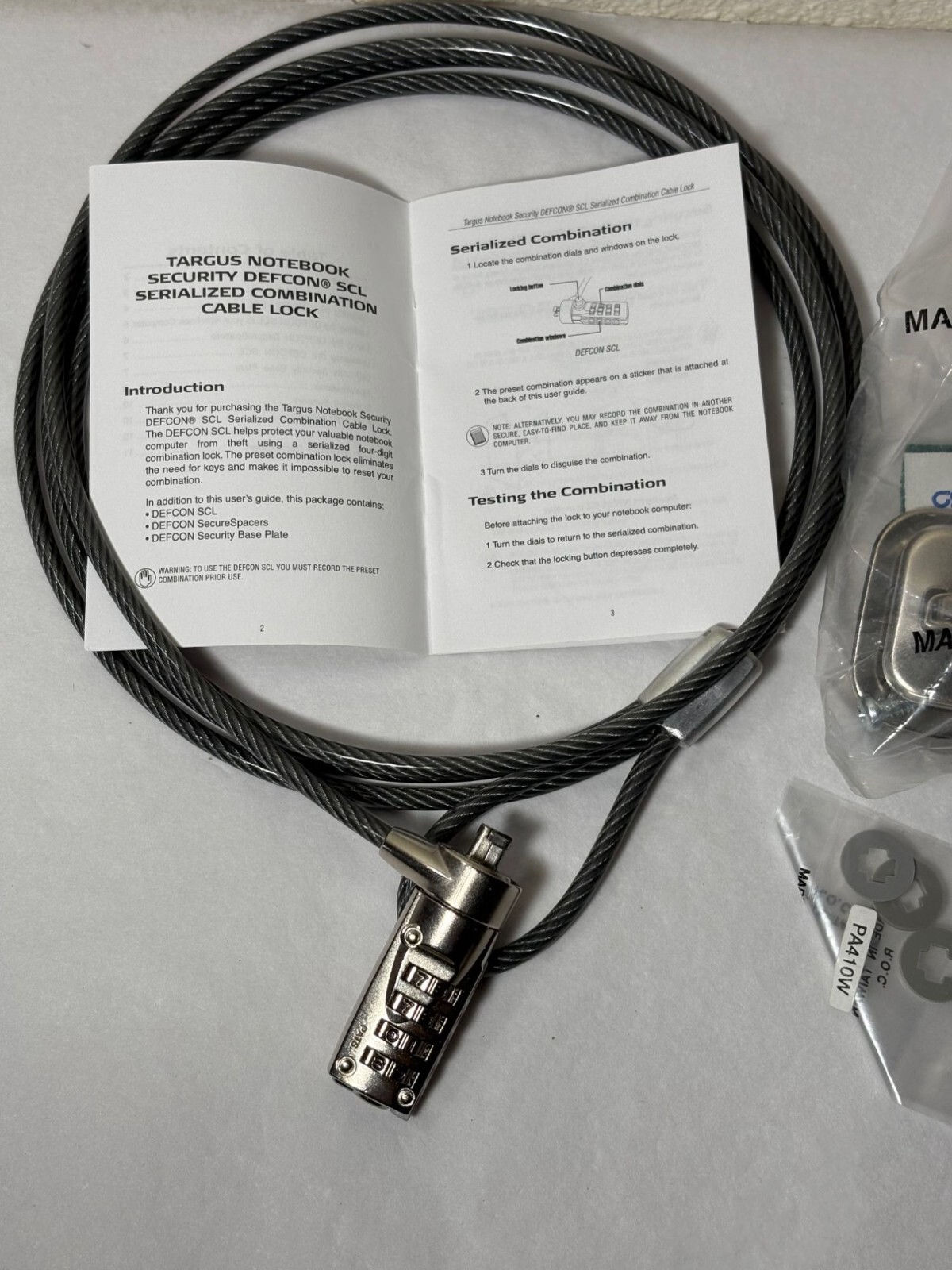Targus Notebook Security Serialized Combination Cable Lock W/ User Guide & Hardw