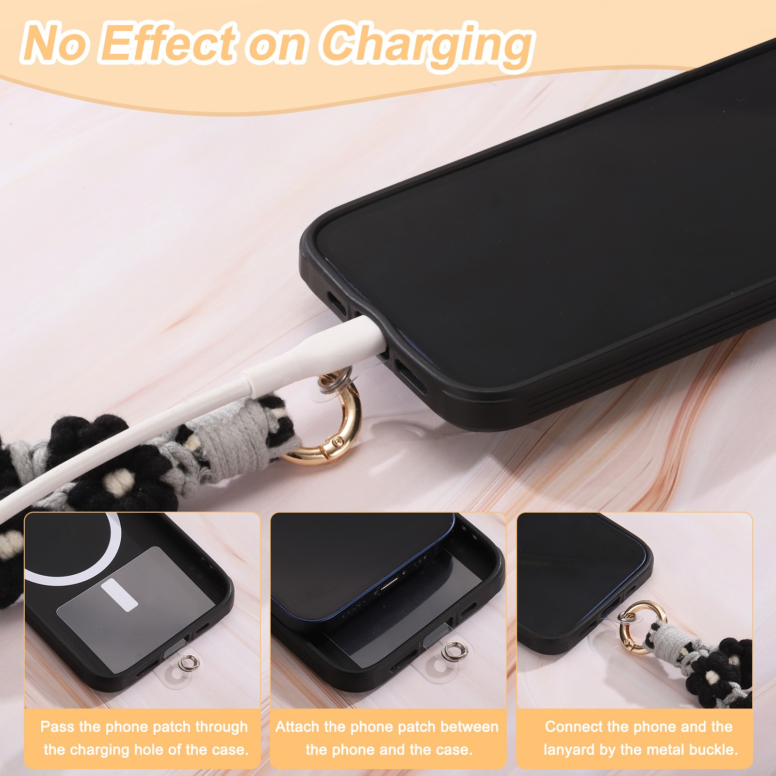 2 Pcs Cute Phone Wrist Strap with Tether Tabs, Black
