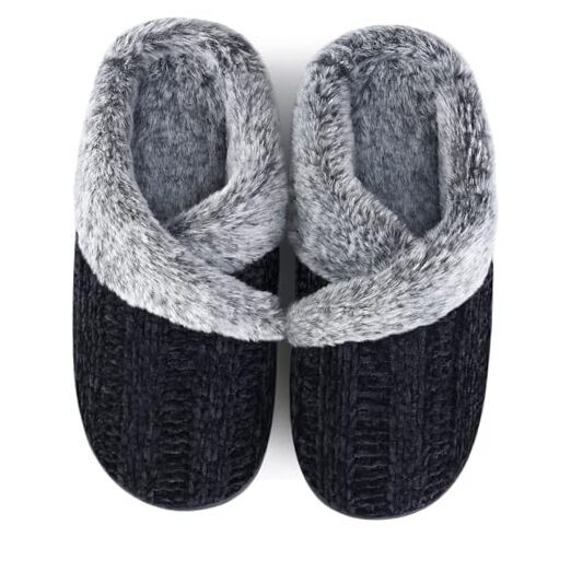 Slippers for Women Fuzzy House Slip on Indoor Outdoor Bedroom 7-8 01-black